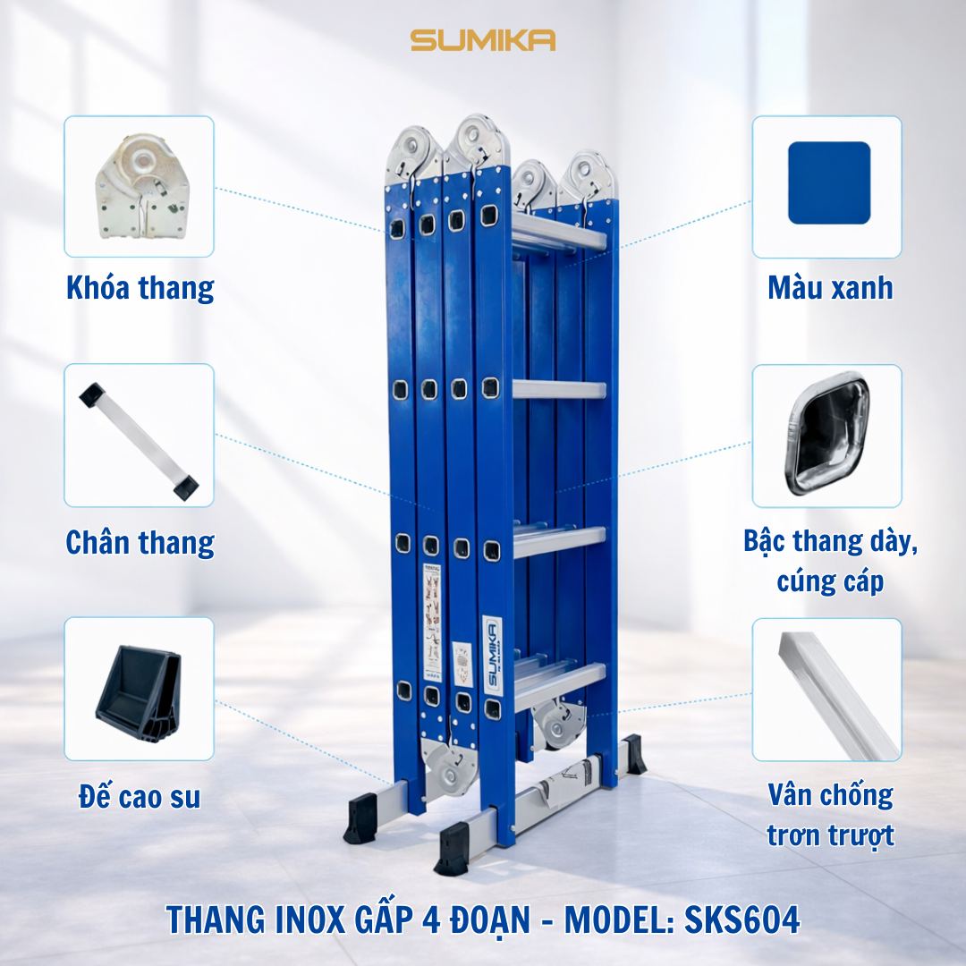 Thang Inox Gấp 4 đoạn SUMIKA SKS604 - Chữ A 2.35m