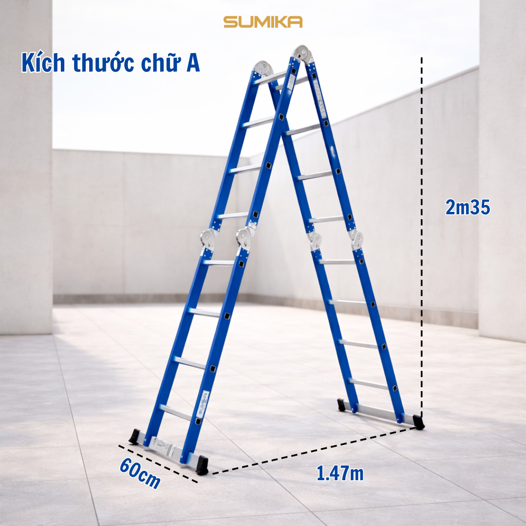 Thang Inox Gấp 4 đoạn SUMIKA SKS604 - Chữ A 2.35m