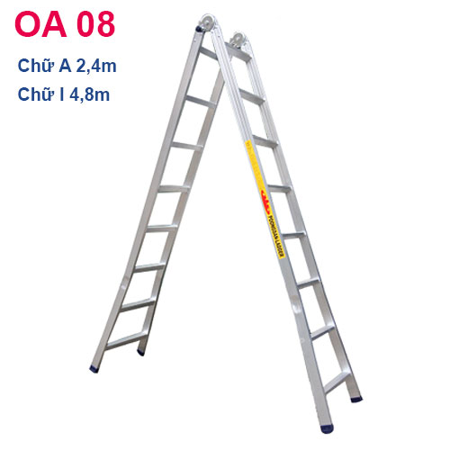 Thang Nhôm Chữ A Cao 2m34 8 Bậc Khóa Sập Tự Động Poongsan OA-8