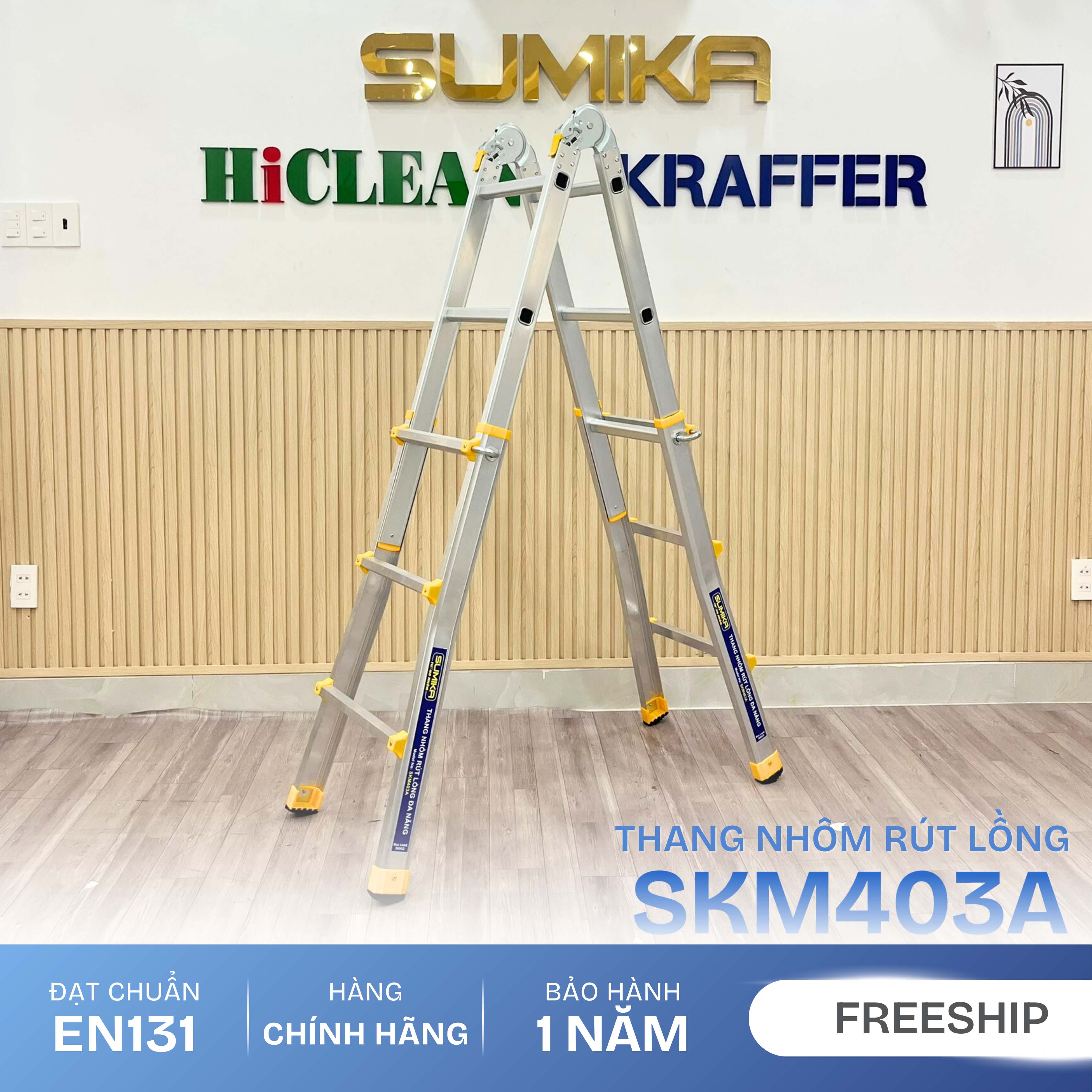 Thang Nhôm Chữ A Rút Lồng SUMIKA SKM403A - Chữ A 1.7m, Rút Gọn, Tải 300kg