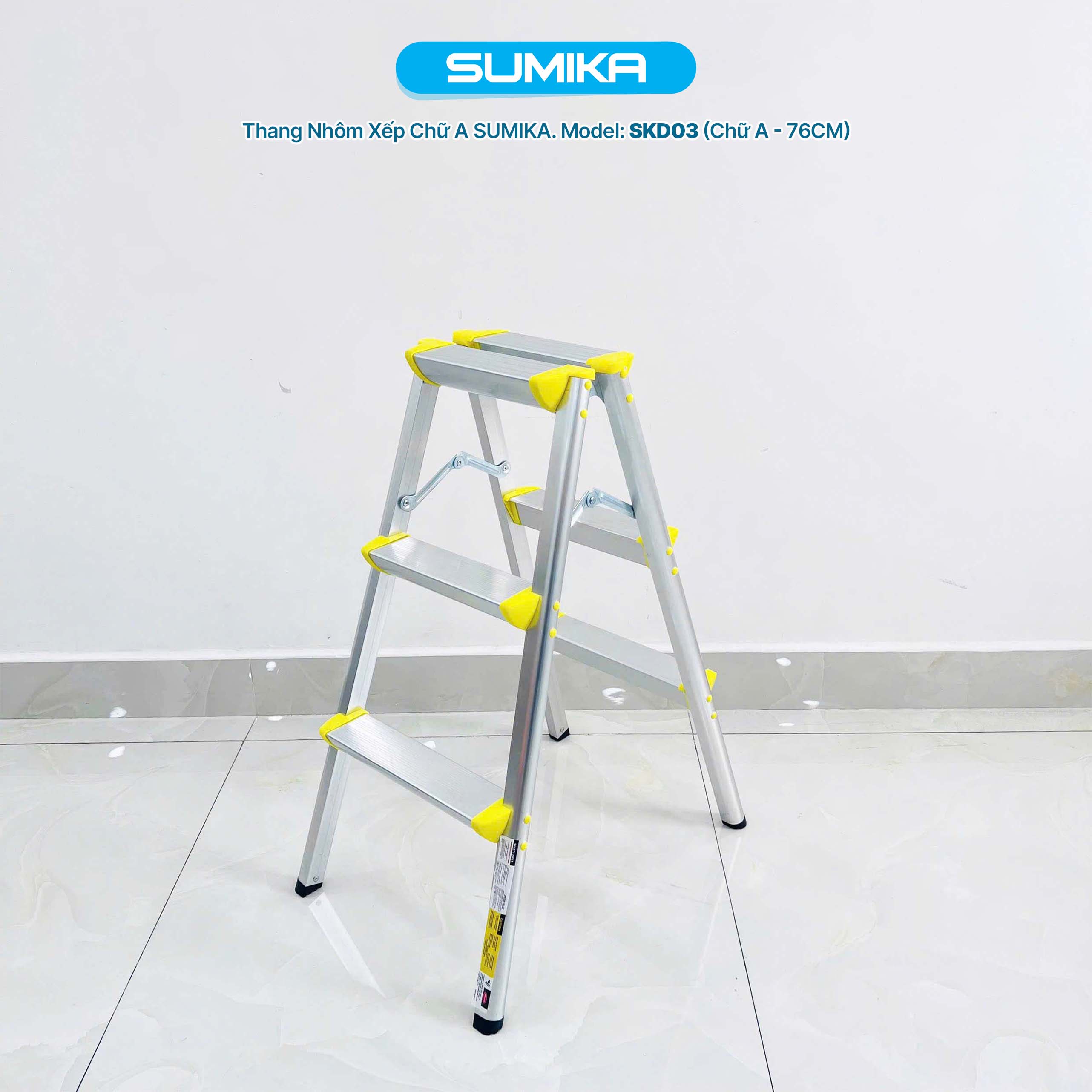 Thang Nhôm Dạng Bậc Ghế SUMIKA SKD03 - Xếp Chữ A 2x3, Tải 100kg, Gấp Gọn, An Toàn