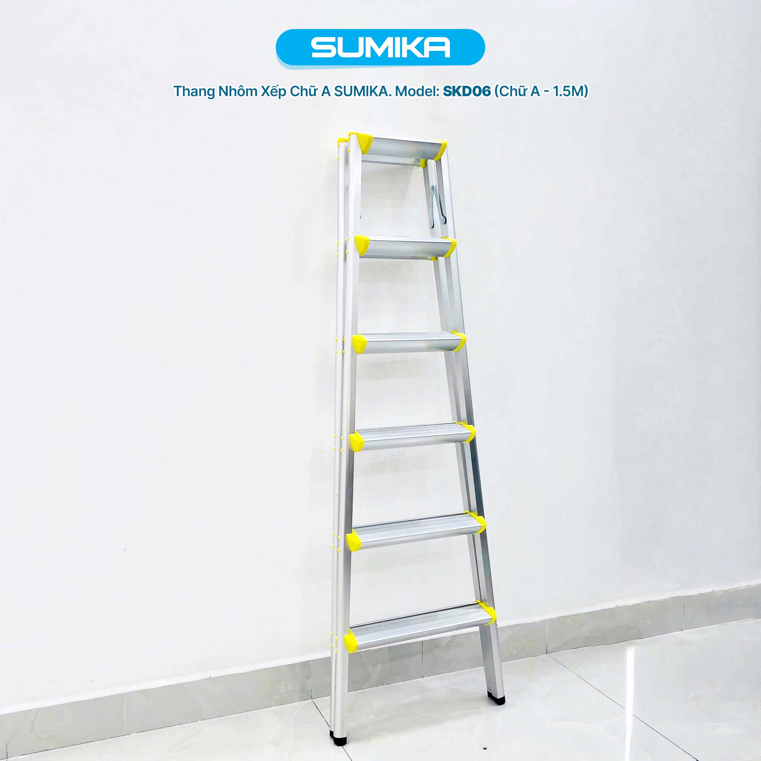 Thang Nhôm Dạng Bậc Ghế SUMIKA SKD06 - Gấp Gọn, Bậc Rộng 17cm, Chịu Tải 100kg