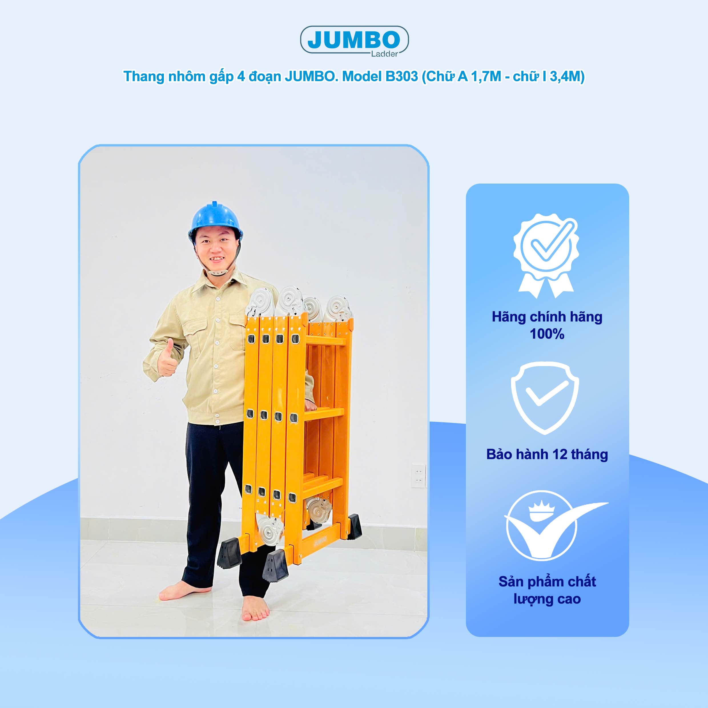 Thang nhôm gấp 4 đoạn JUMBO B303, chữ A cao 1.7m 2