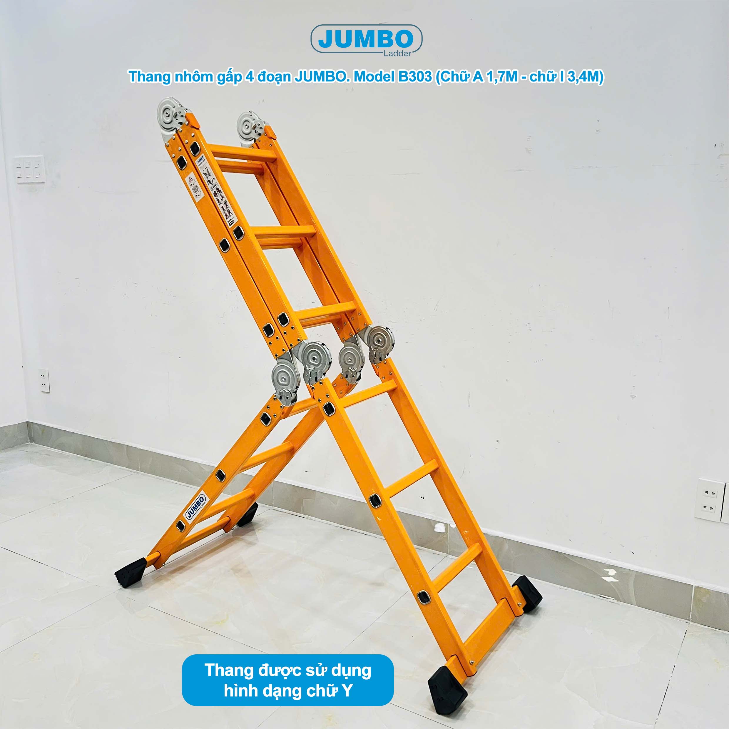 Thang nhôm gấp 4 đoạn JUMBO B303, chữ A cao 1.7m 7