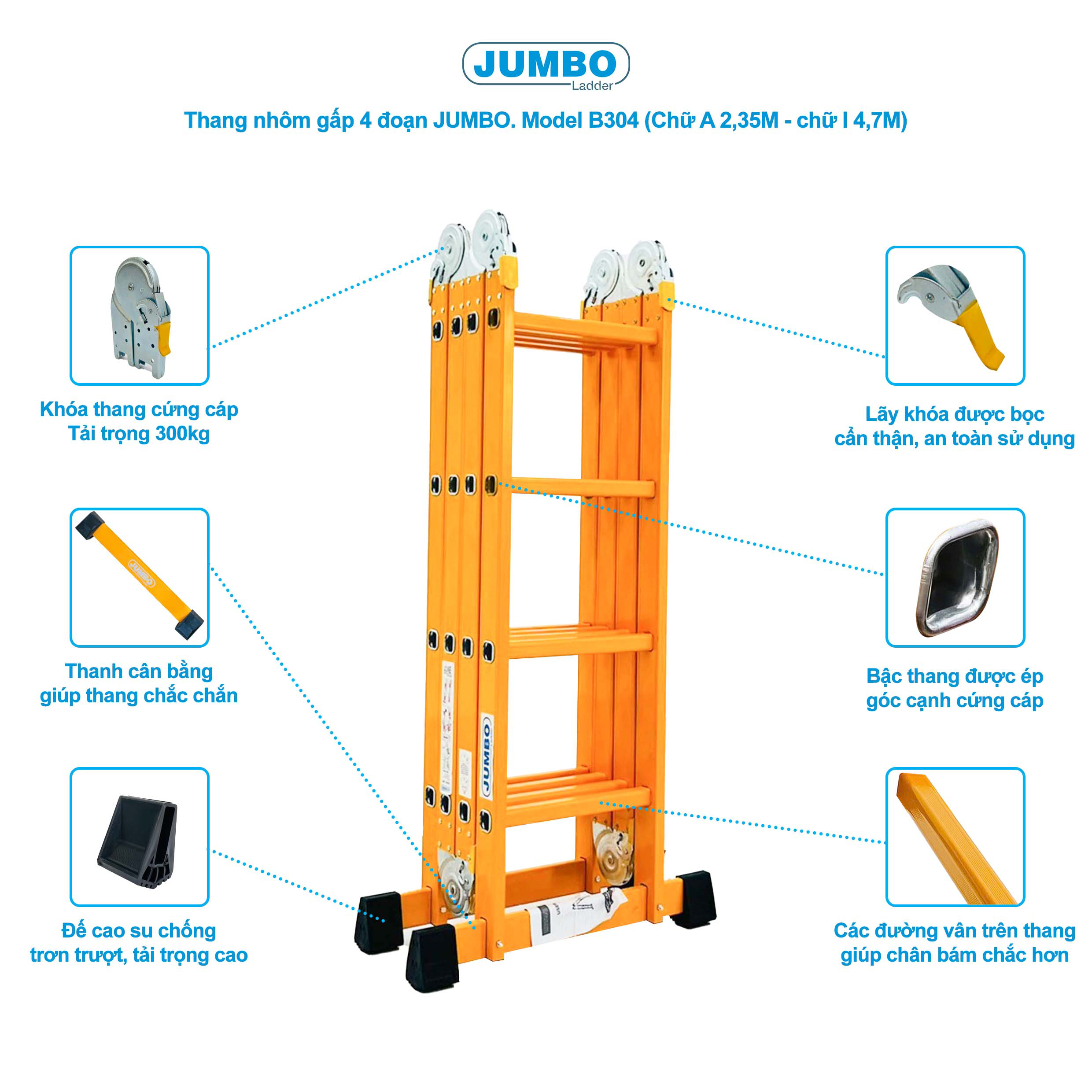 Thang Nh&ocirc;m Gấp 4 đoạn JUMBO B304 - Chữ A 2.35m
