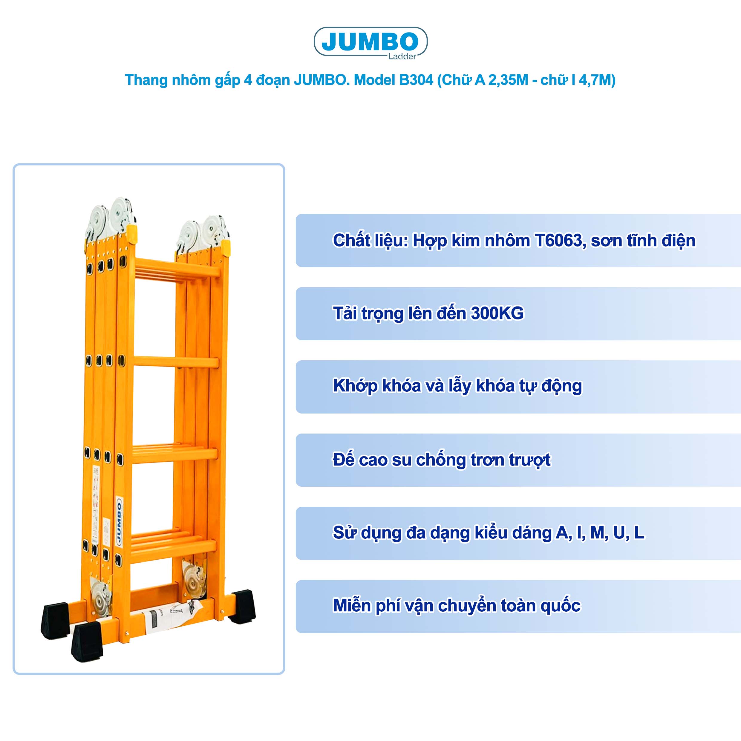 Thang Nh&ocirc;m Gấp 4 đoạn JUMBO B304 - Chữ A 2.35m