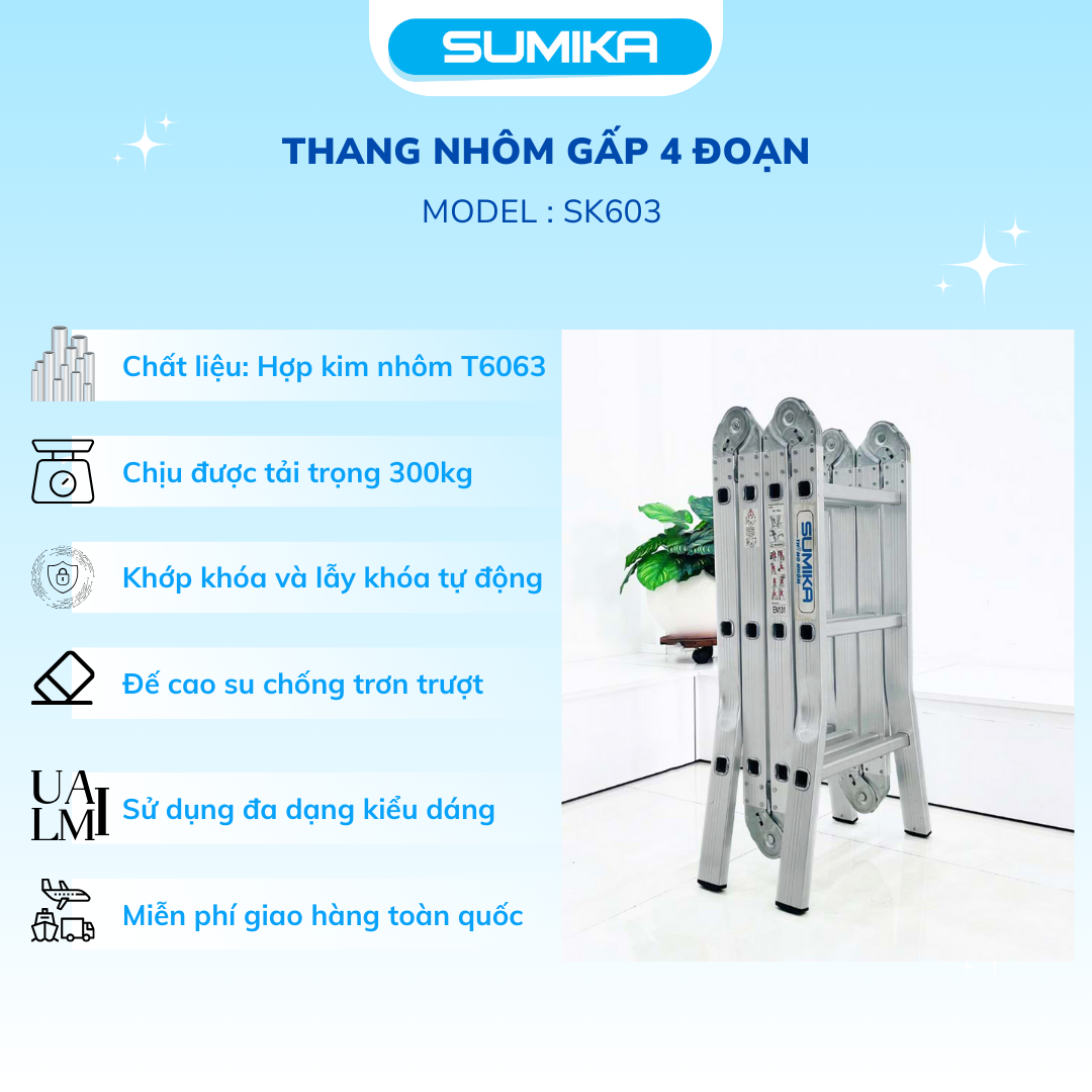 Thang Nh&ocirc;m Gấp 4 đoạn SUMIKA SK603 - Chữ A 1.7m