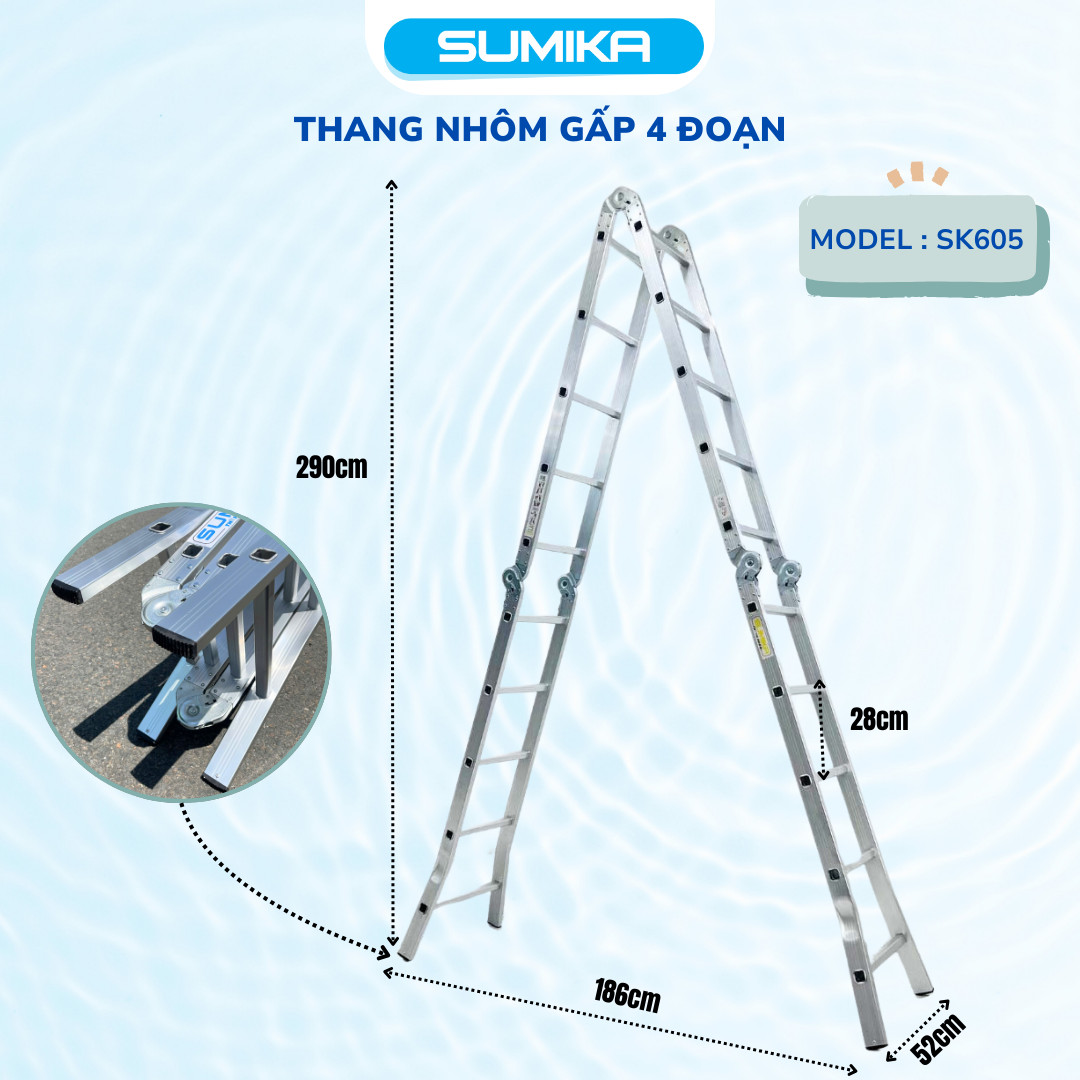 Thang Nh&ocirc;m Gấp 4 đoạn SUMIKA SK605 - Chữ A 2.9m