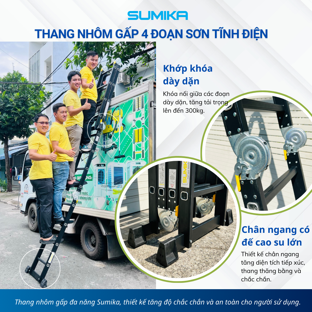 Thang nhôm gấp 4 đoạn Sumika SKM204 NEW, chữ A cao 2.26m 4