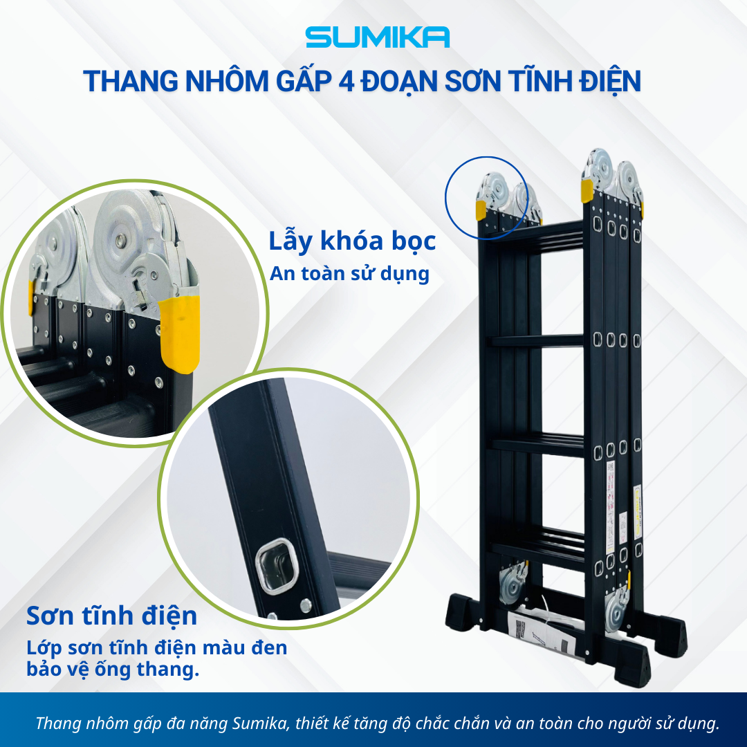 Thang nhôm gấp 4 đoạn Sumika SKM204 NEW, chữ A cao 2.26m 4