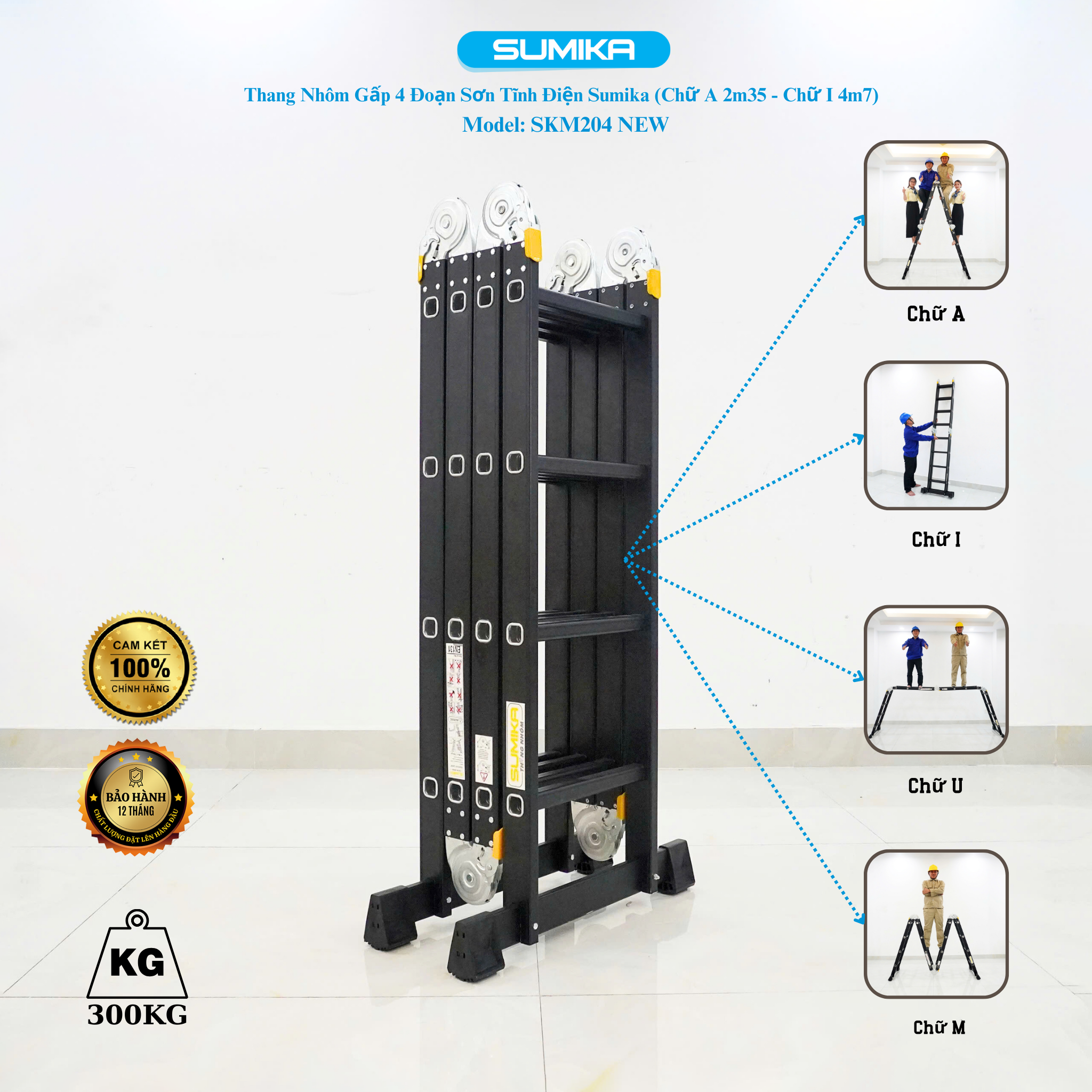 Thang nhôm gấp 4 đoạn Sumika SKM204 NEW, chữ A cao 2.26m 5