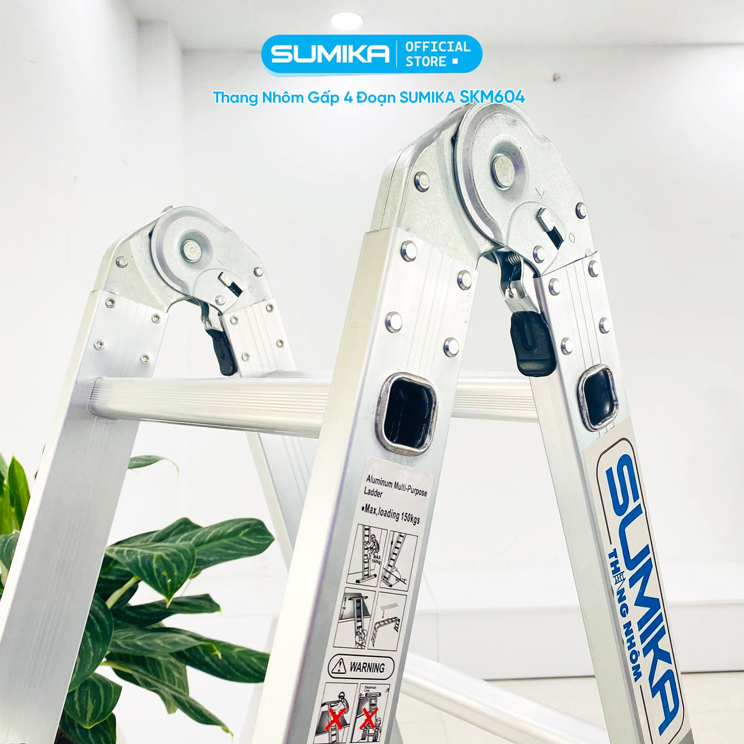 Thang Nhôm Gấp 4 đoạn SUMIKA SKM604 - Chữ A 2.35m, Chữ I 4.7m, Tải 150kg