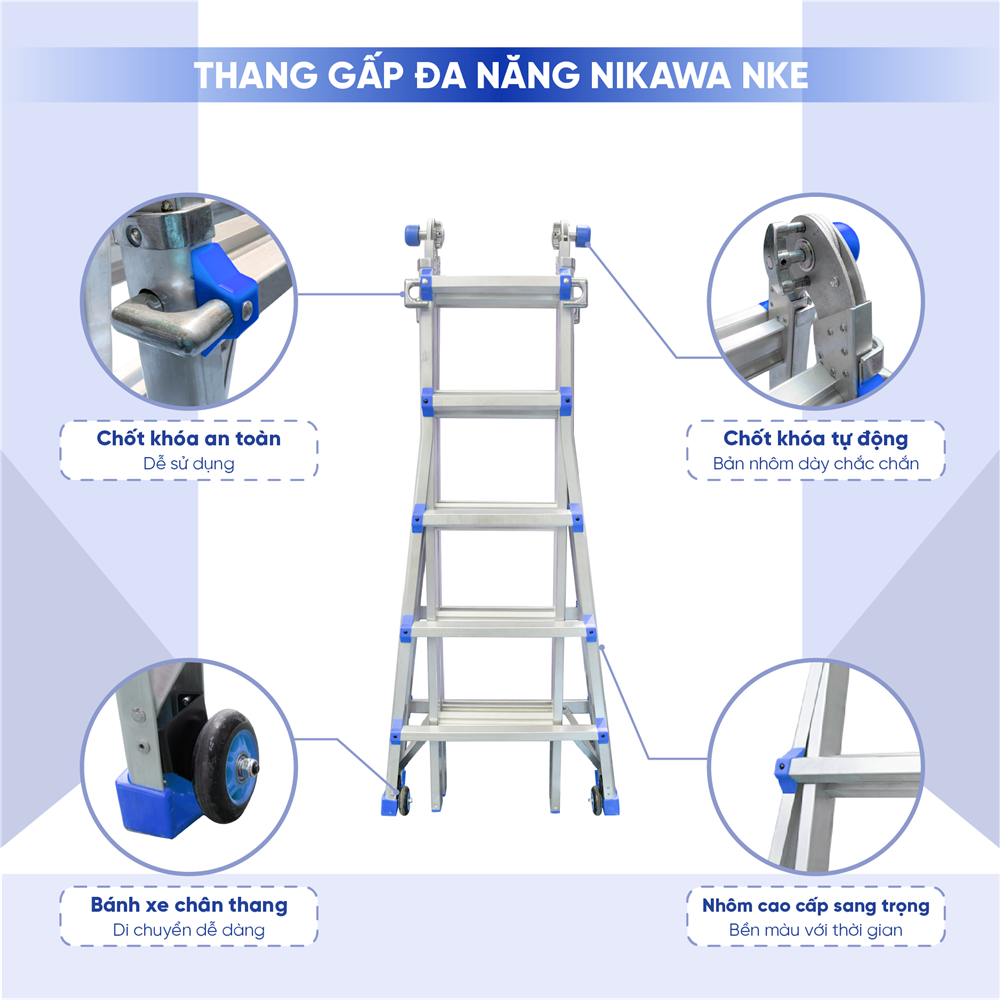Thang Nhôm Gấp Đa Năng 4 bậc Nikawa NKE-44 chính hãng, giá rẻ