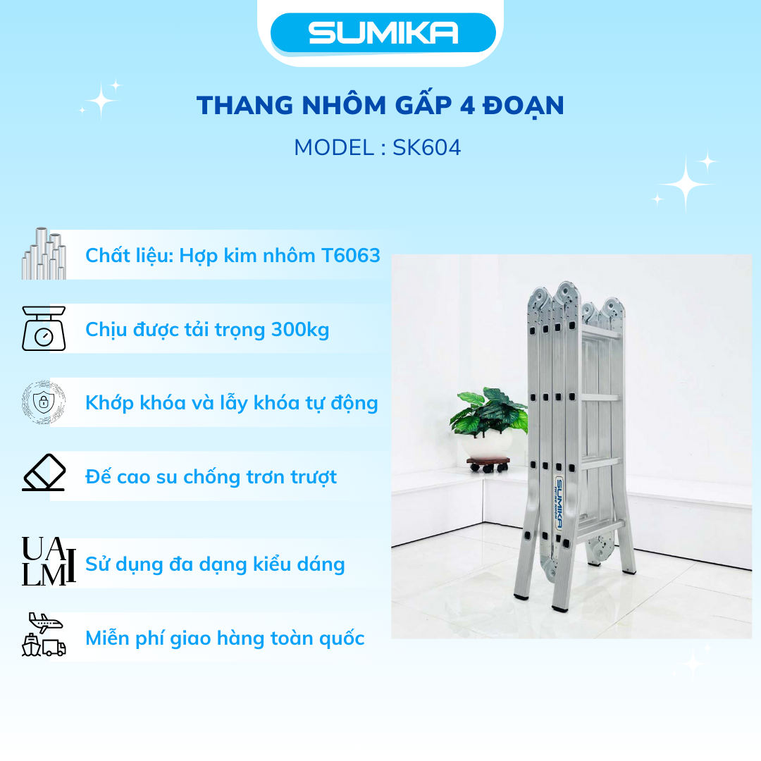 Thang Nh&ocirc;m Gấp đa Năng 4 đoạn 16 Bậc SUMIKA SK604