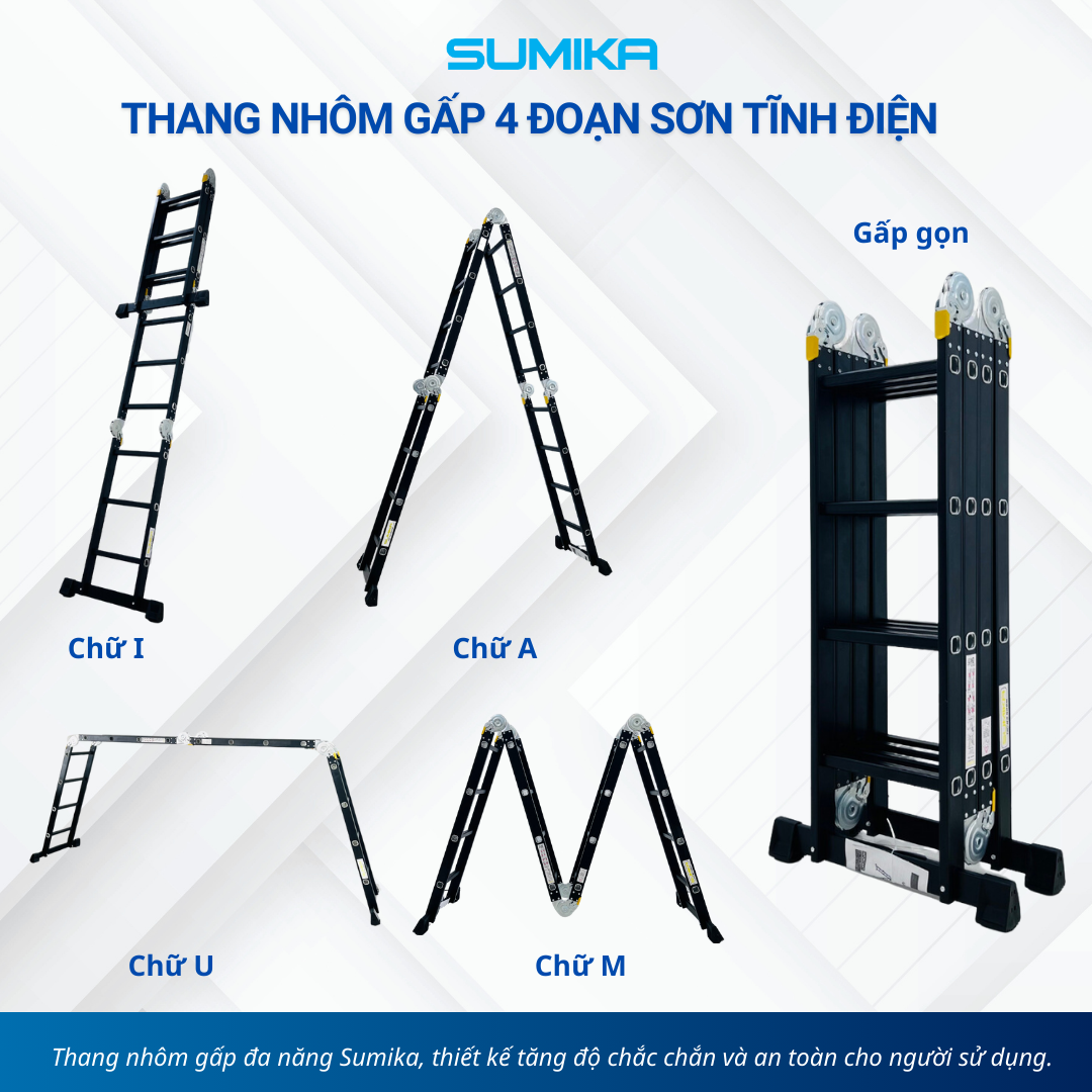 Thang Nhôm Gấp đa Năng 4 đoạn SUMIKA SKM205 NEW — Duỗi 5.8m, Tải 300kg