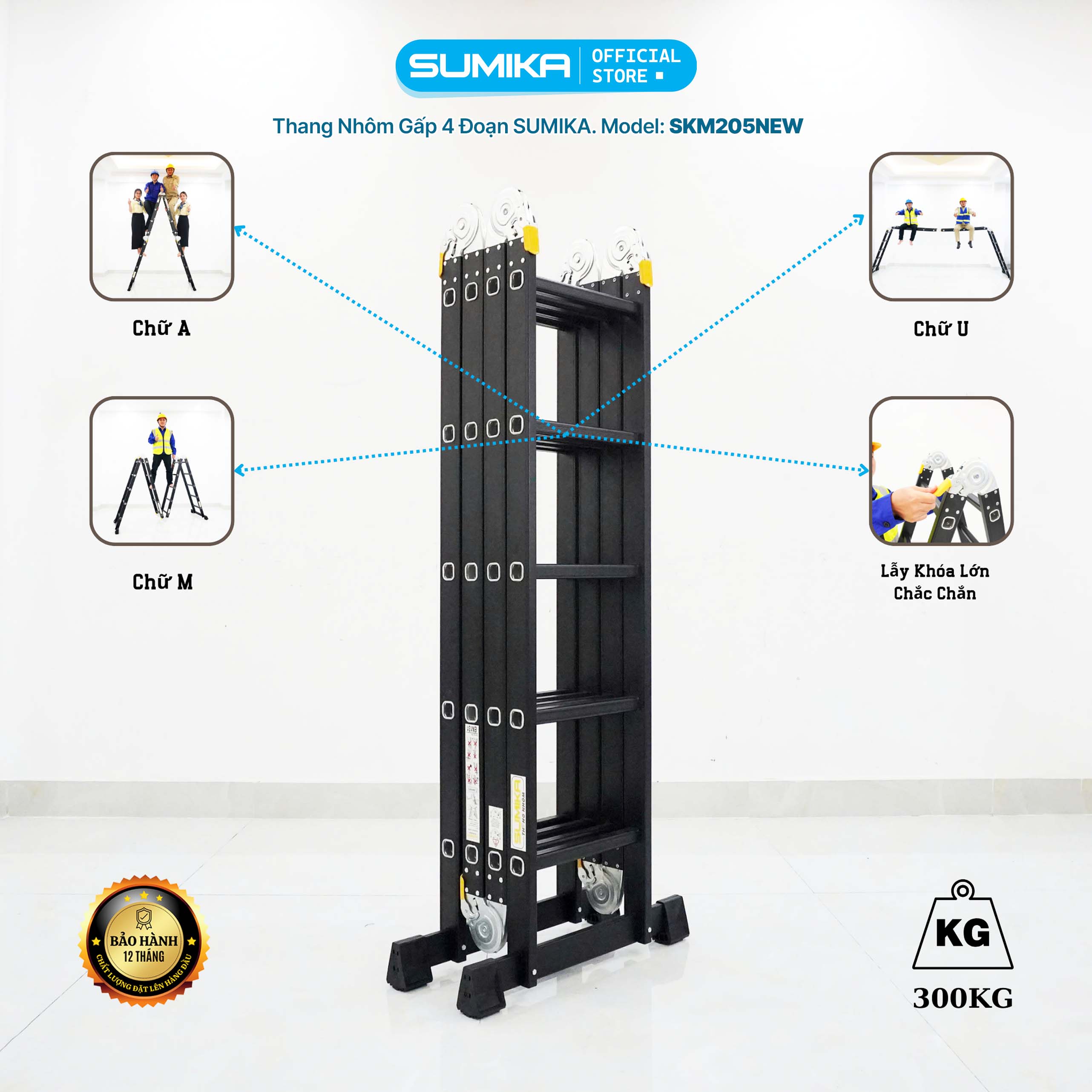Thang Nhôm Gấp đa Năng 4 đoạn SUMIKA SKM205 NEW — Duỗi 5.8m, Tải 300kg