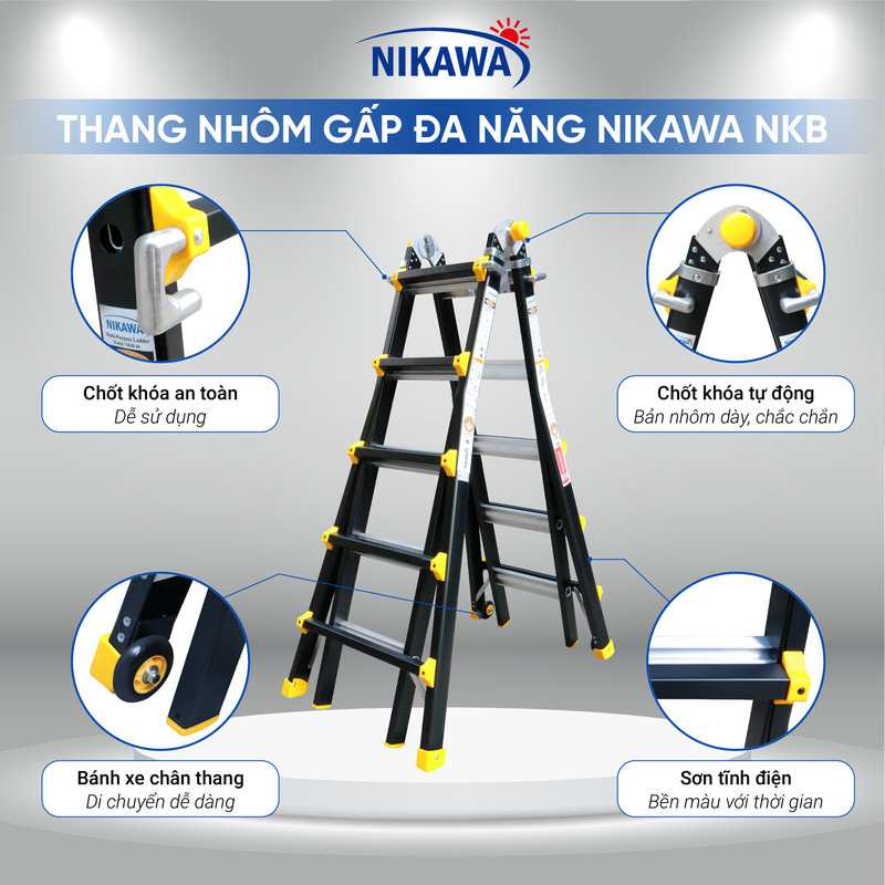 Thang nhôm gấp đa năng Nikawa giá rẻ, NKB44 NKB45 NKB46