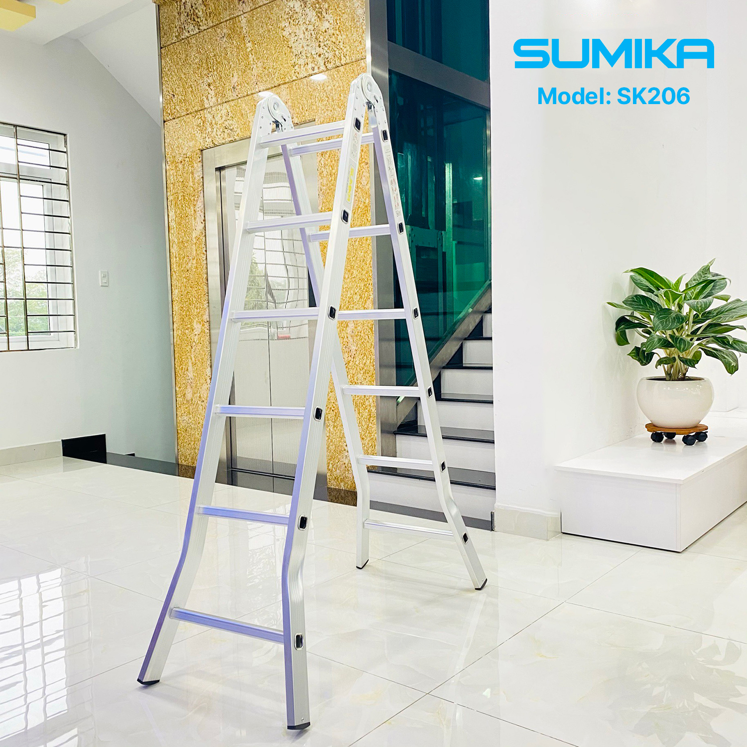 Thang Nhôm Gấp đa Năng SUMIKA SK206 – 2 đoạn 12 Bậc, Nhẹ, Chuẩn EN131