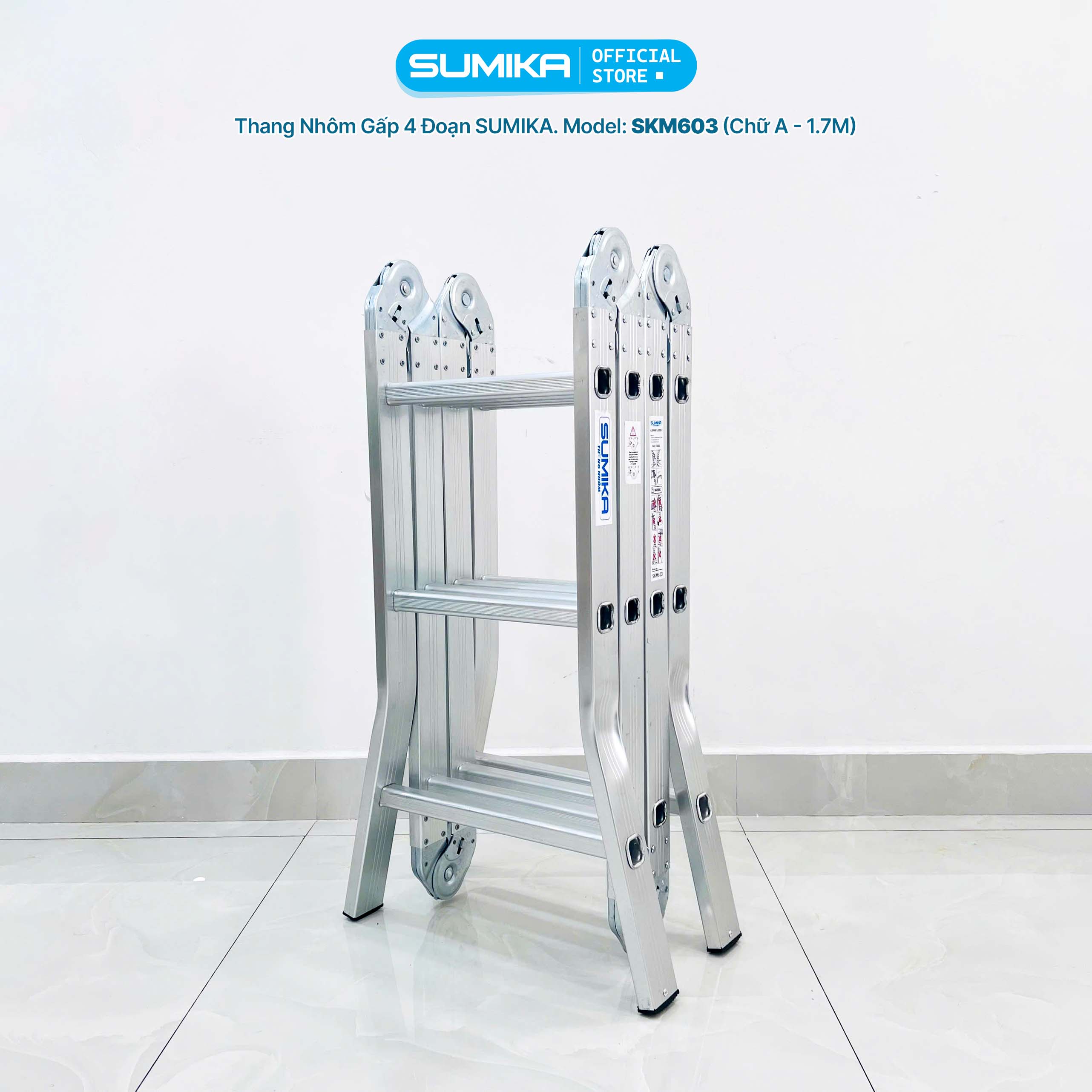Thang Nhôm Gấp đa Năng SUMIKA SKM603 - 4 đoạn, Tải 150kg, Nhẹ 9.8kg