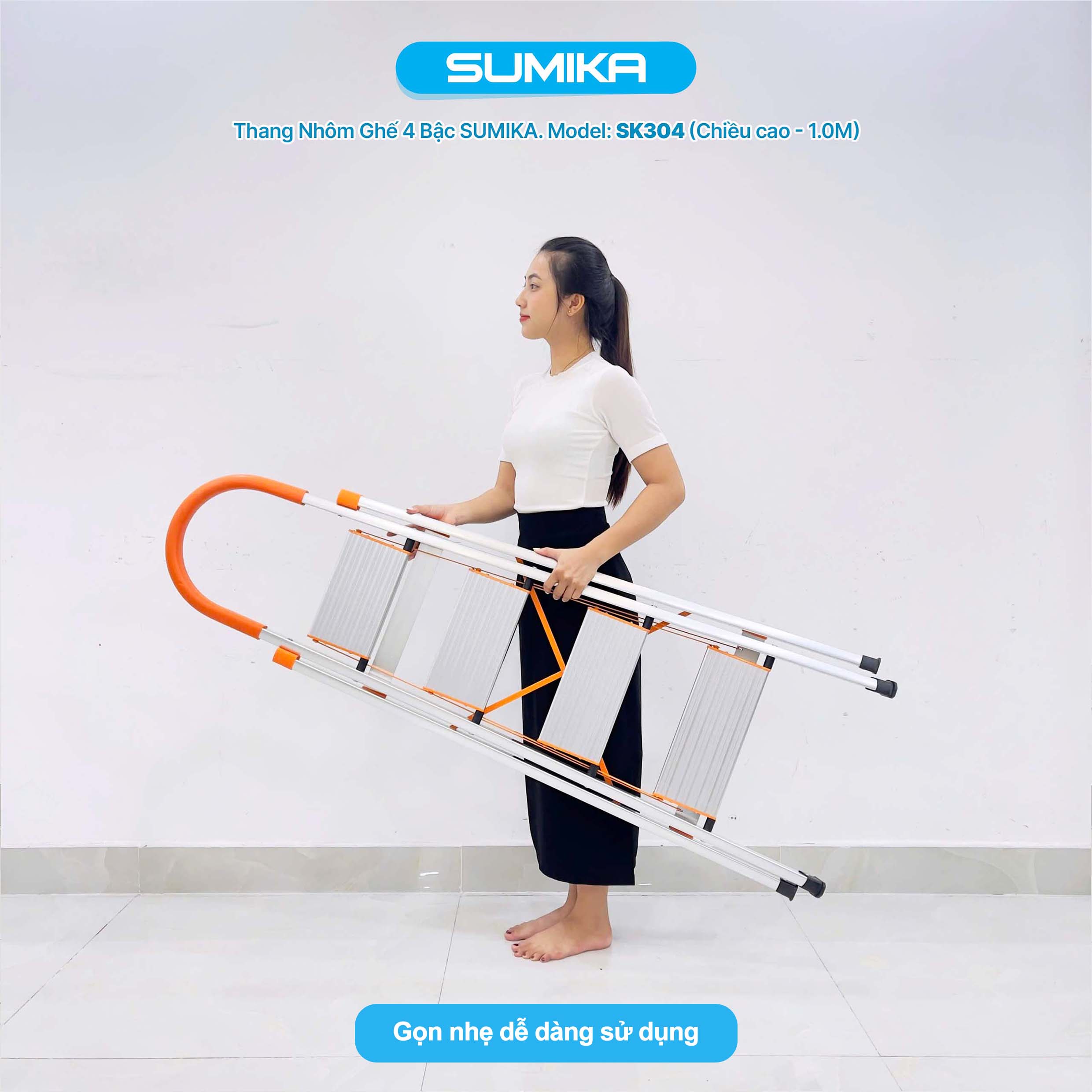 Thang Nhôm Ghế 4 Bậc SUMIKA SK304 - Cao 1.0m, Tải 150kg, Nhôm T6063