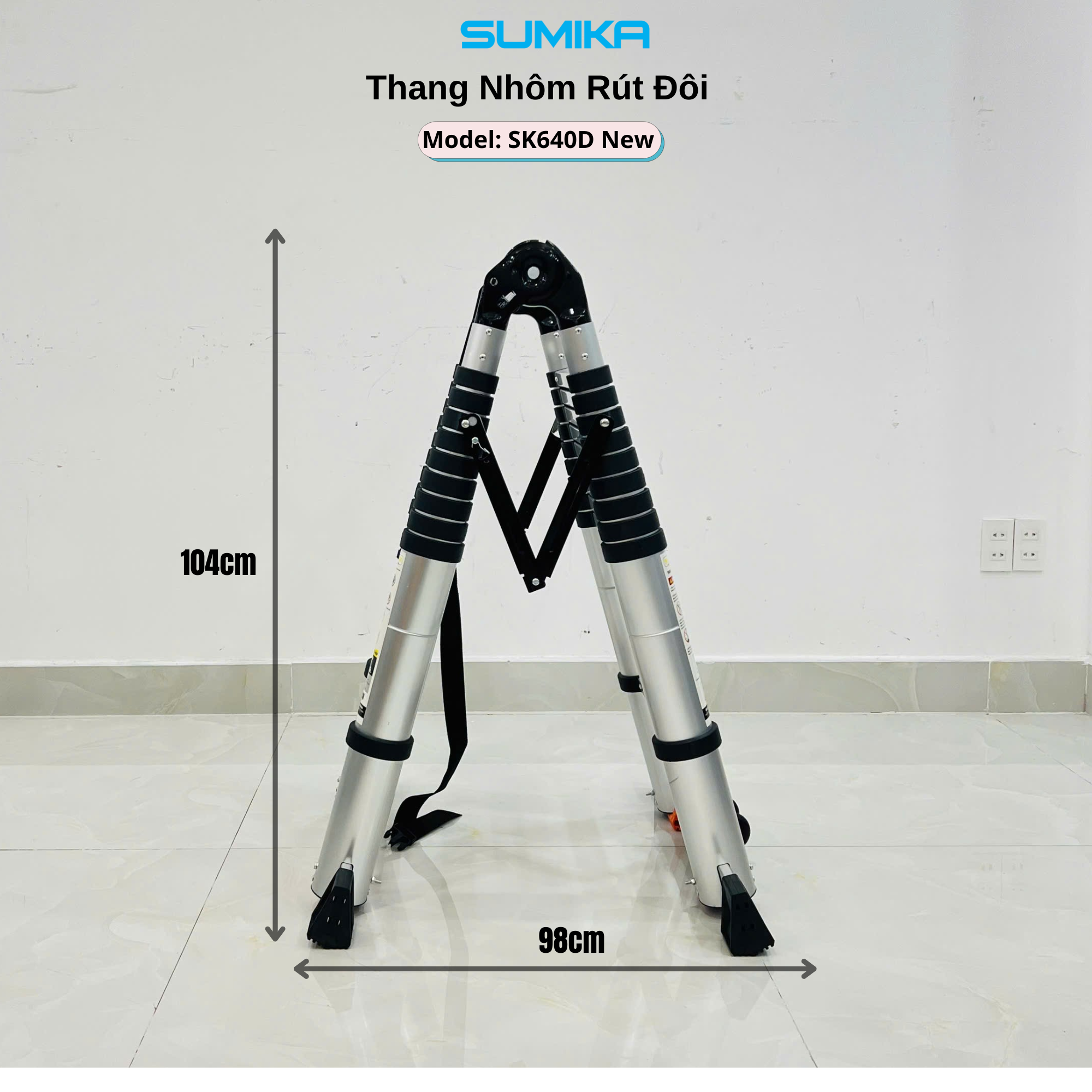 Thang Nhôm Rút Chữ A SUMIKA SK640D NEW Rút đôi 6.4m Tải 300kg, Khóa Tự động
