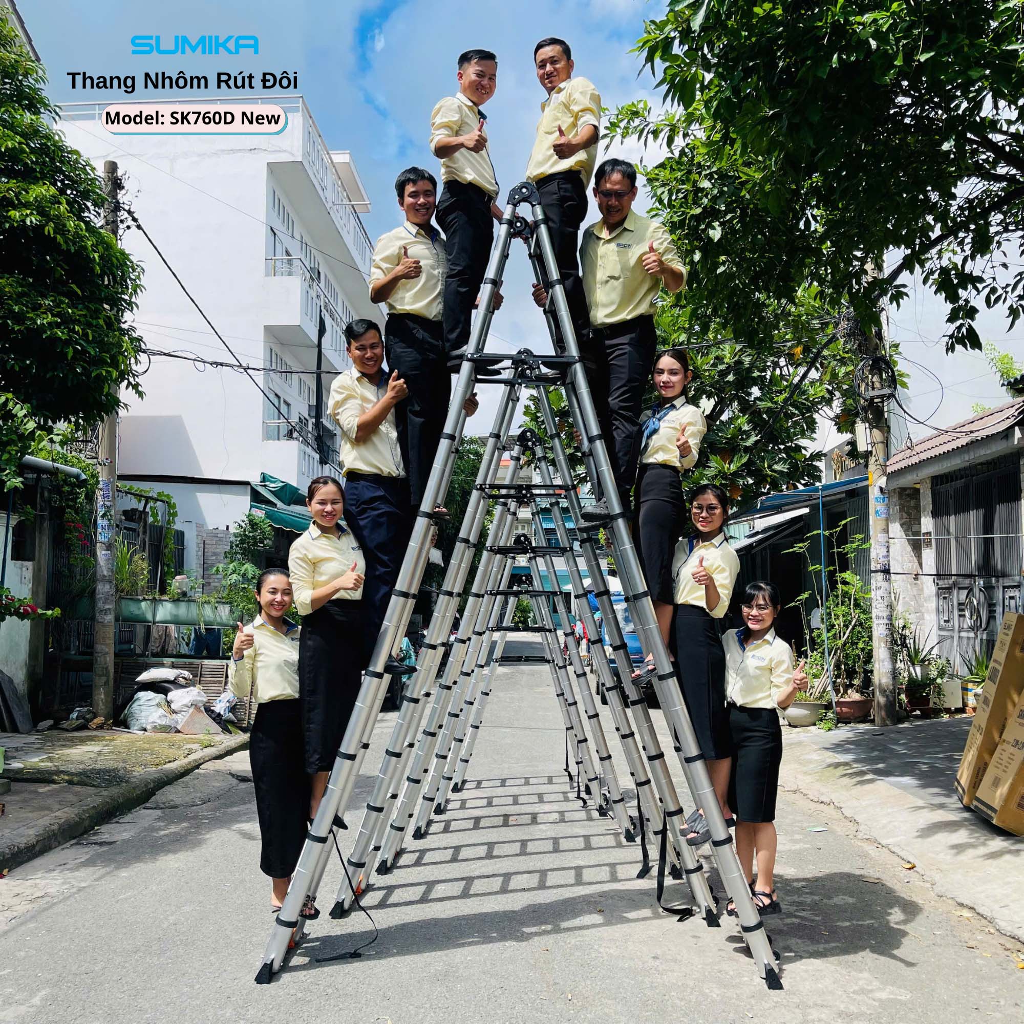 Thang Nhôm Rút Chữ A SUMIKA SK760D NEW - Rút đôi, Chữ A/I, 7.6m, Tải 300kg