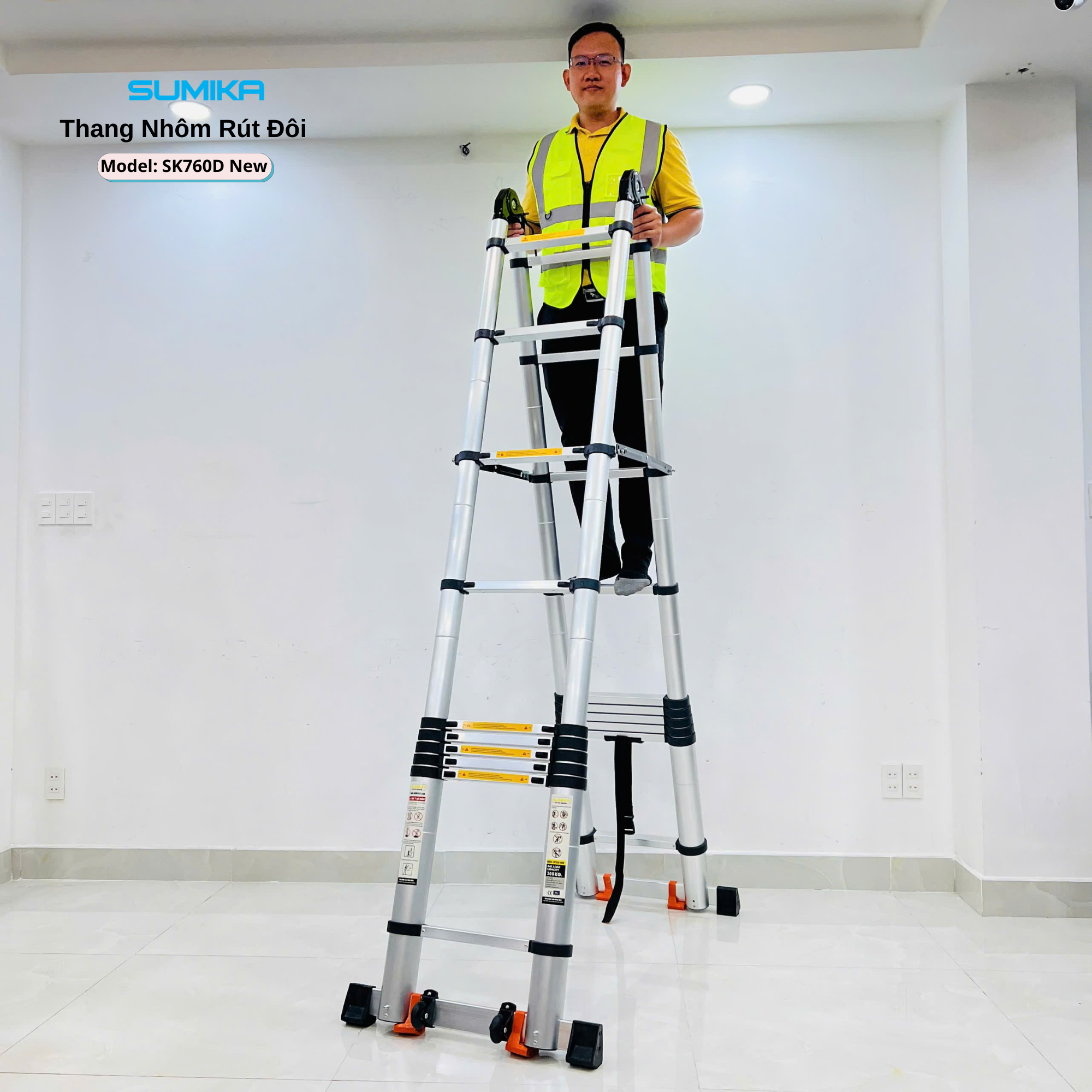 Thang Nhôm Rút Chữ A SUMIKA SK760D NEW - Rút đôi, Chữ A/I, 7.6m, Tải 300kg