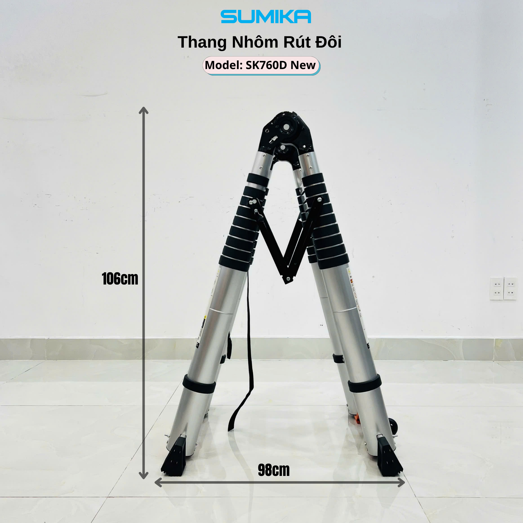 Thang Nhôm Rút Chữ A SUMIKA SK760D NEW - Rút đôi, Chữ A/I, 7.6m, Tải 300kg
