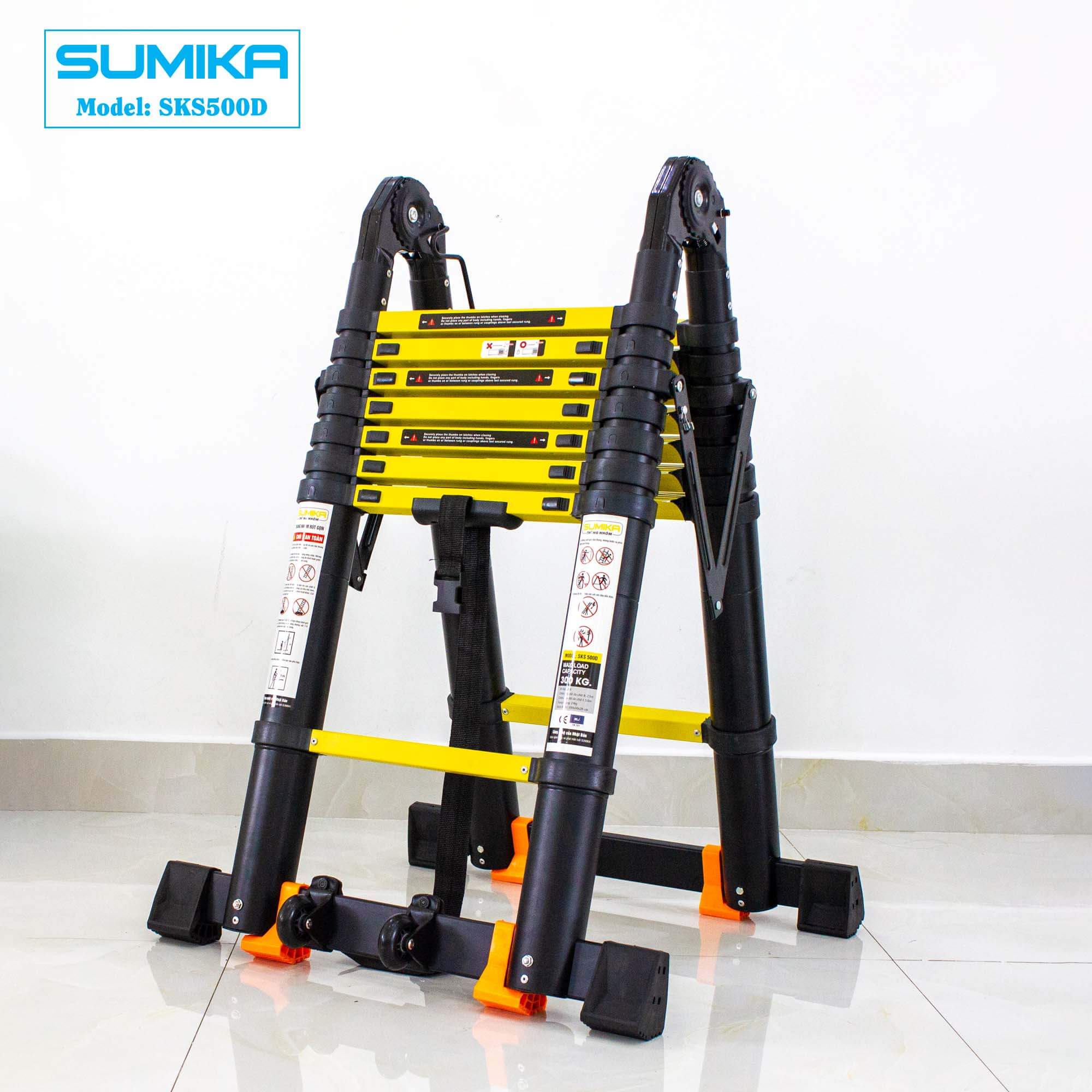 Thang Nhôm Rút Chữ A SUMIKA SKS500D - Rút đôi, Cao 5m, Tải 300kg, Chống Trượt