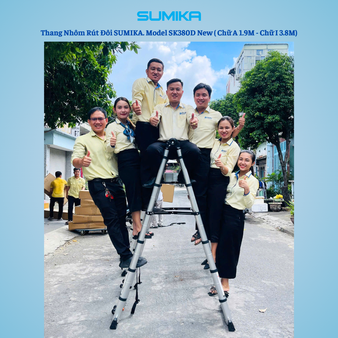 Thang Nhôm Rút đôi Chữ A SUMIKA SK380D NEW - Gấp Tự động, Cao 3.8m, Chịu 300kg
