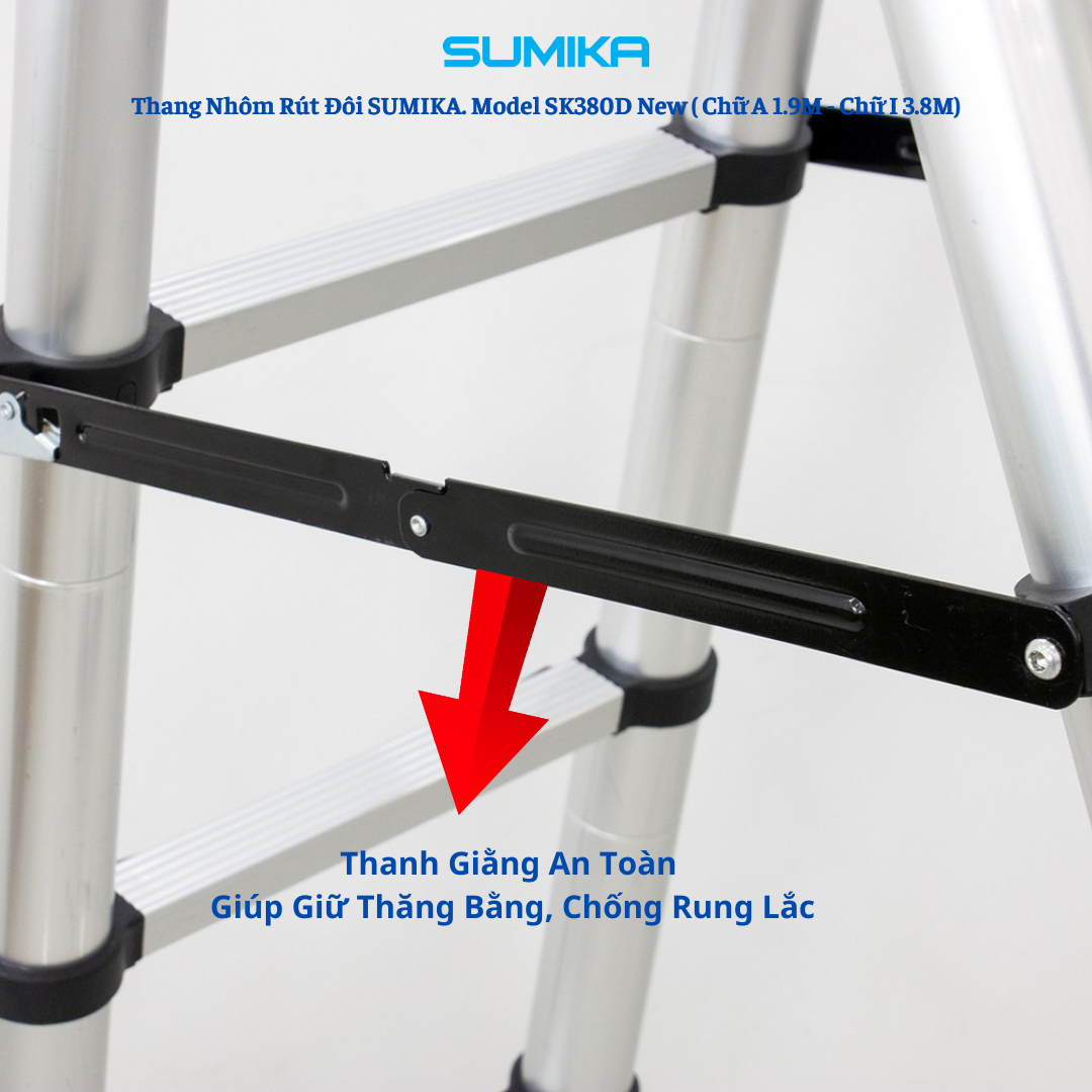 Thang Nhôm Rút đôi Chữ A SUMIKA SK380D NEW - Gấp Tự động, Cao 3.8m, Chịu 300kg