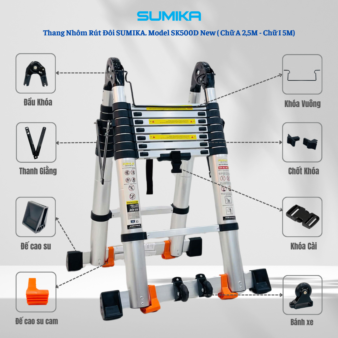 Thang Nh&ocirc;m R&uacute;t đ&ocirc;i Chữ A SUMIKA SK500D