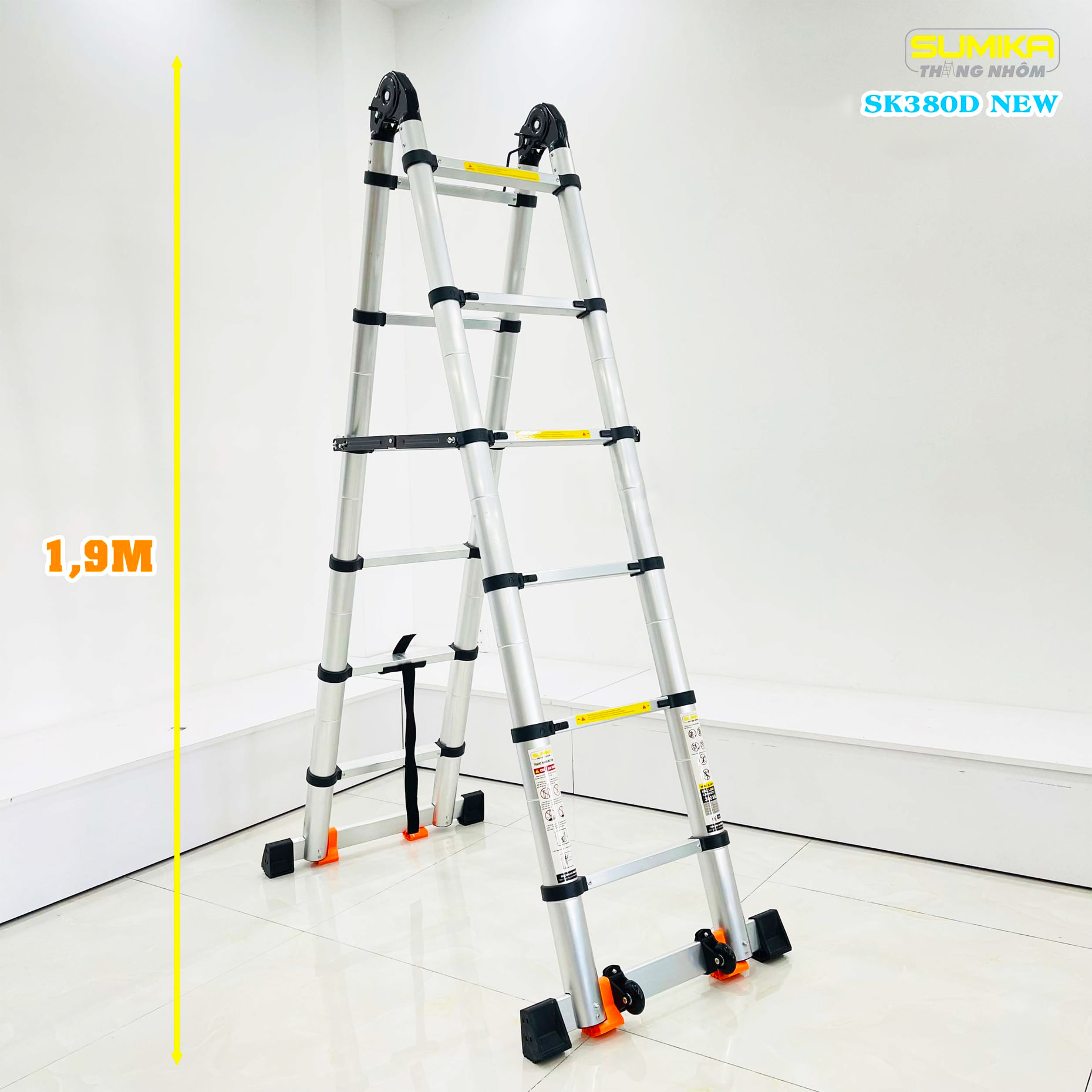 Thang Nhôm Rút Đôi Chữ A/I SUMIKA SK 380D NEW - Rút Tự Khóa 3.8m, Tải 300kg