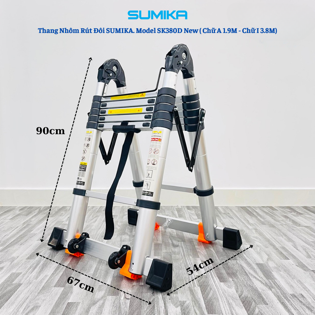 Thang Nhôm Rút Đôi Chữ A/I SUMIKA SK 380D NEW - Rút Tự Khóa 3.8m, Tải 300kg