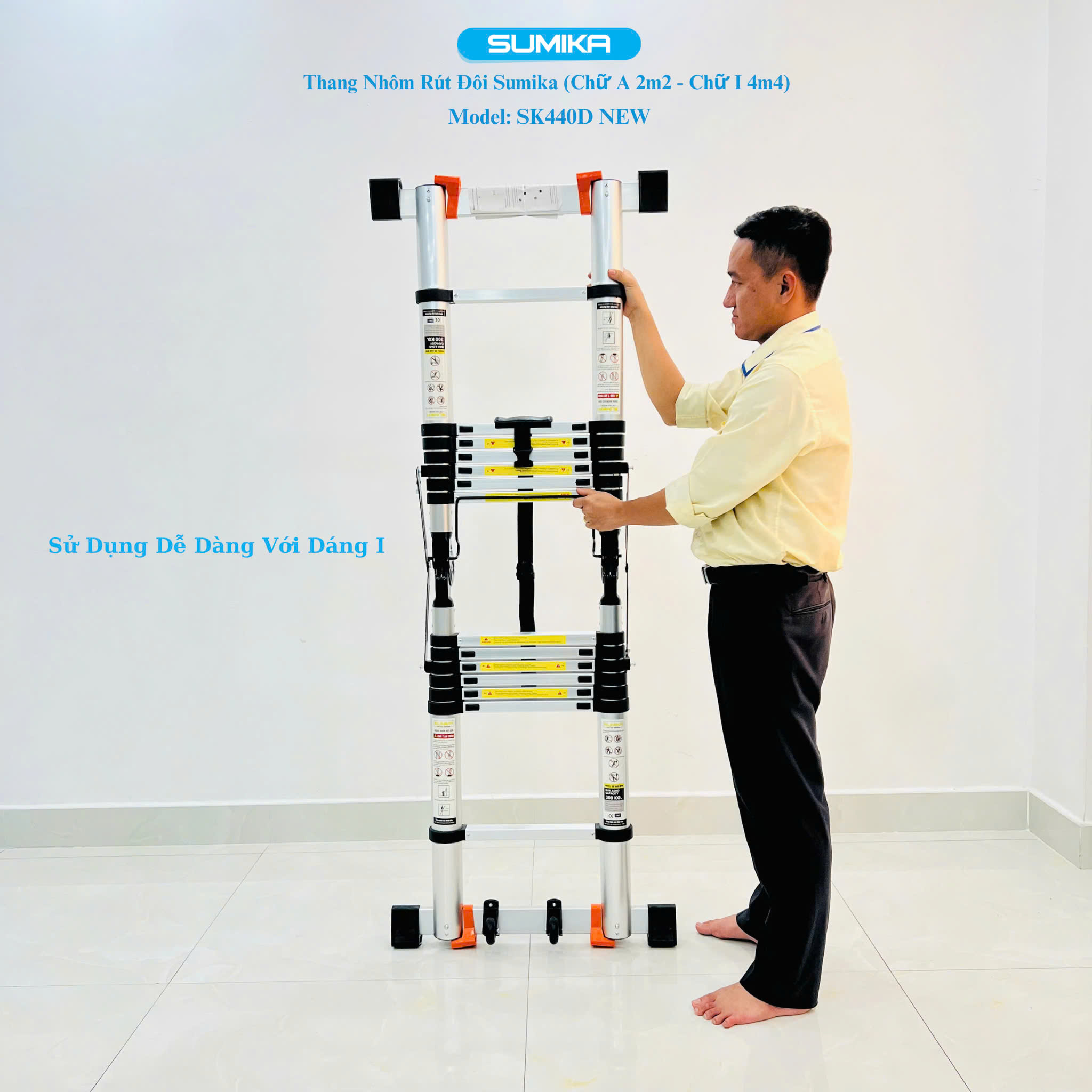 Thang Nhôm Rút Đôi SUMIKA SK440D NEW - Chữ A/I 2.2/4.4m, Tải 300kg