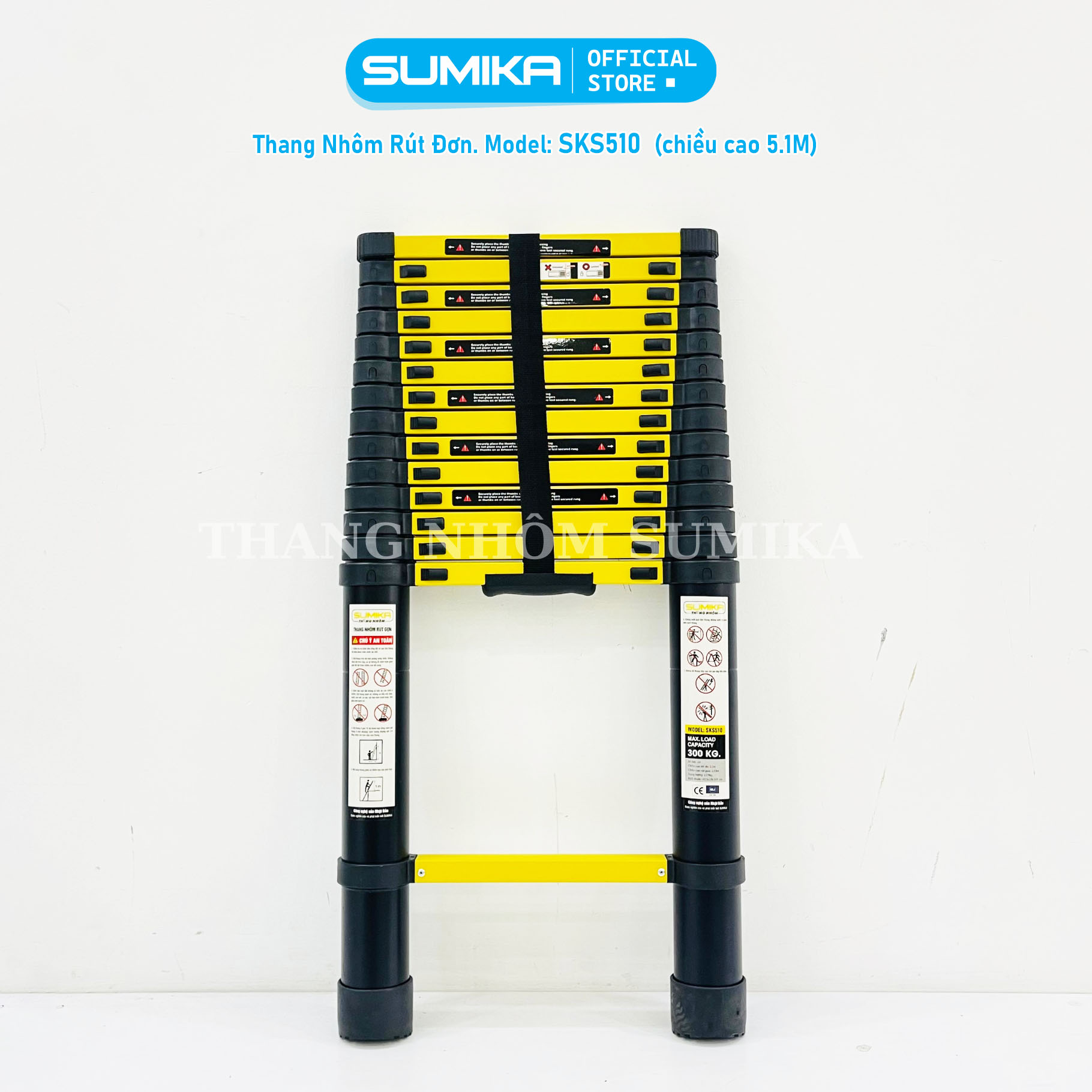 Thang Nhôm Rút đơn SUMIKA SKS510 5.1m Tải 300kg Nhật Bản - Gọn Nhẹ Chắc Chắn