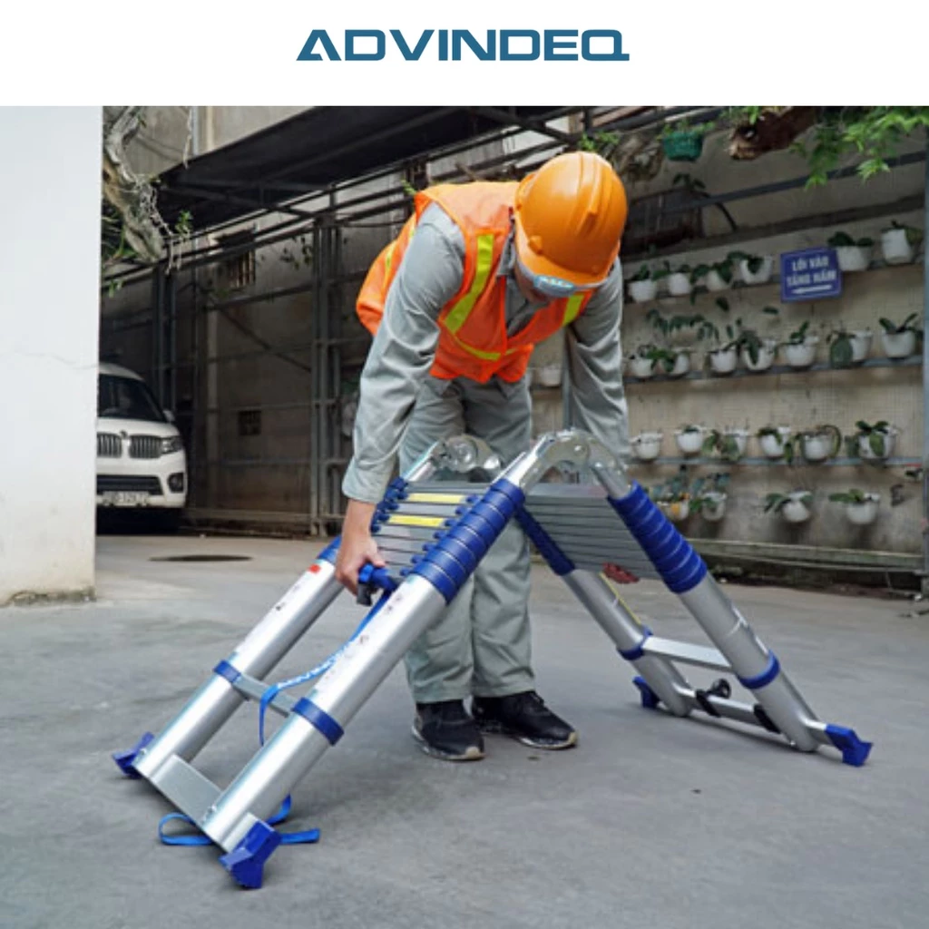 Thang Nhôm Rút Gọn (chữ A) Advindeq ADT709B Khóa Gấp Tự động, Duỗi 5.6m