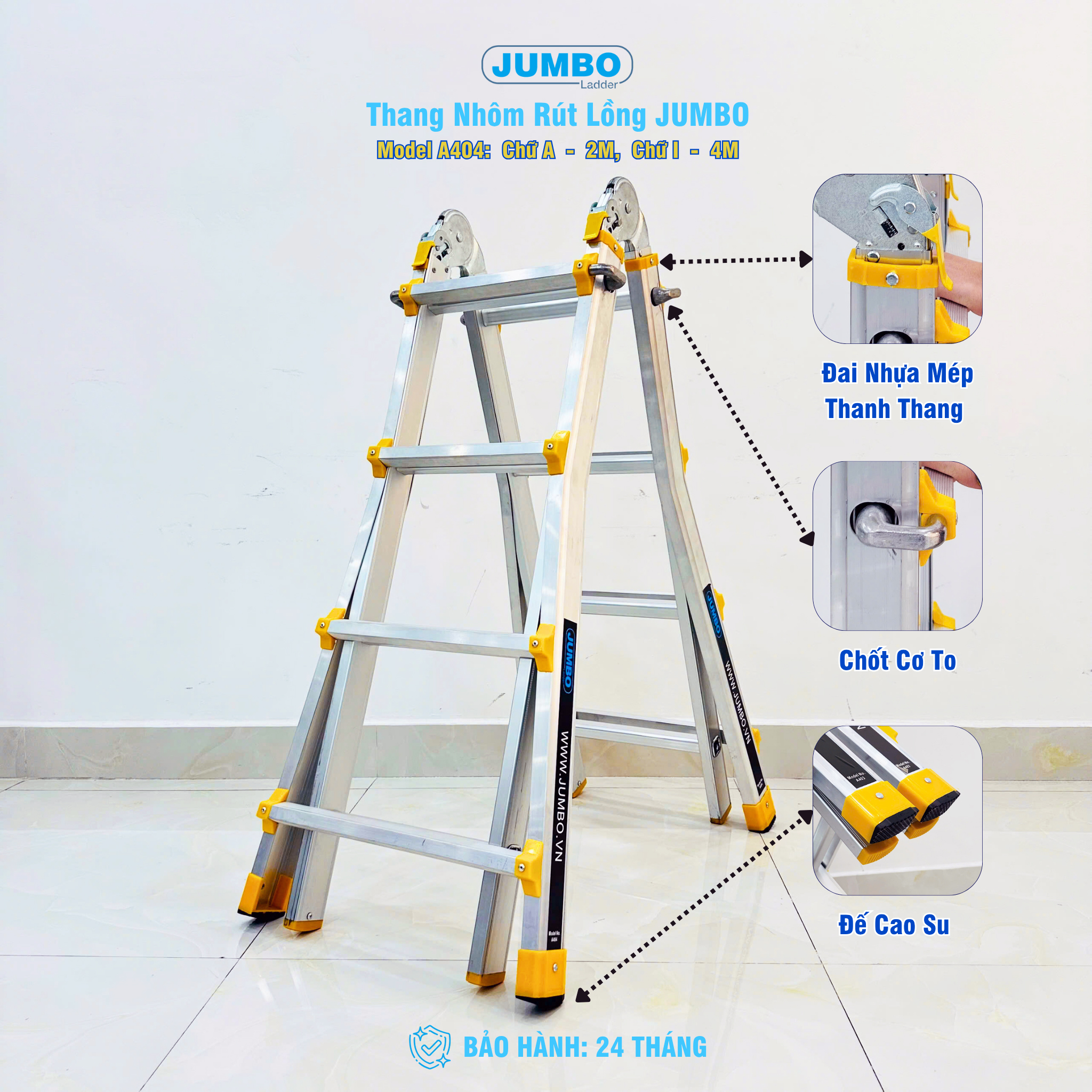 Thang Nh&ocirc;m R&uacute;t Lồng Chữ A JUMBO A404 - A Cao 2.0m