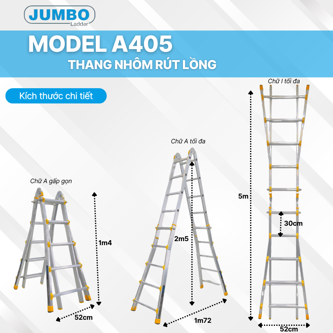Thang Nh&ocirc;m R&uacute;t Lồng Chữ A JUMBO A405 - Chữ A Cao Nhất 2.5m