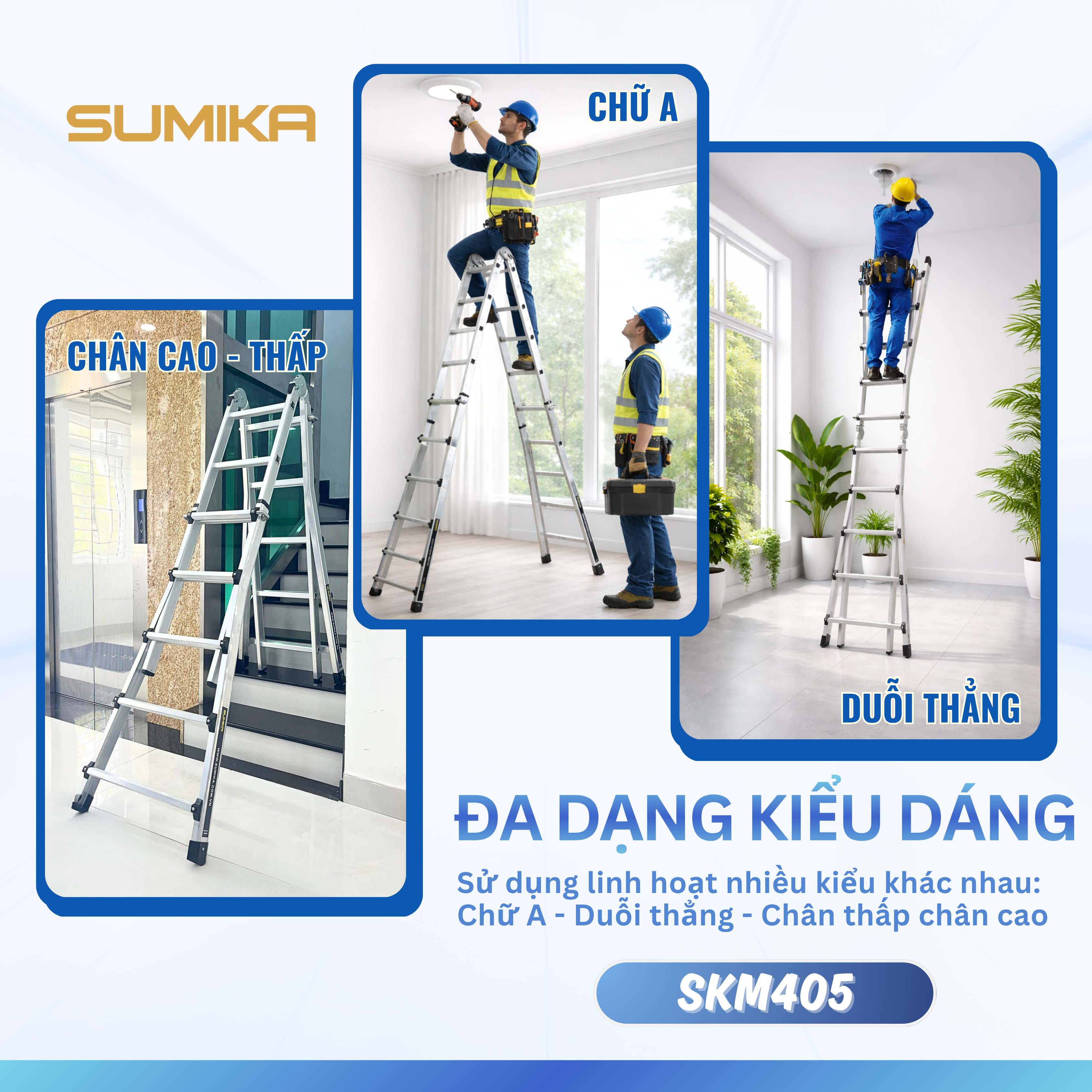 Thang Nhôm Rút Lồng Chữ A SUMIKA SKM405 - Chữ A Cao 2.5m, Tải 300kg