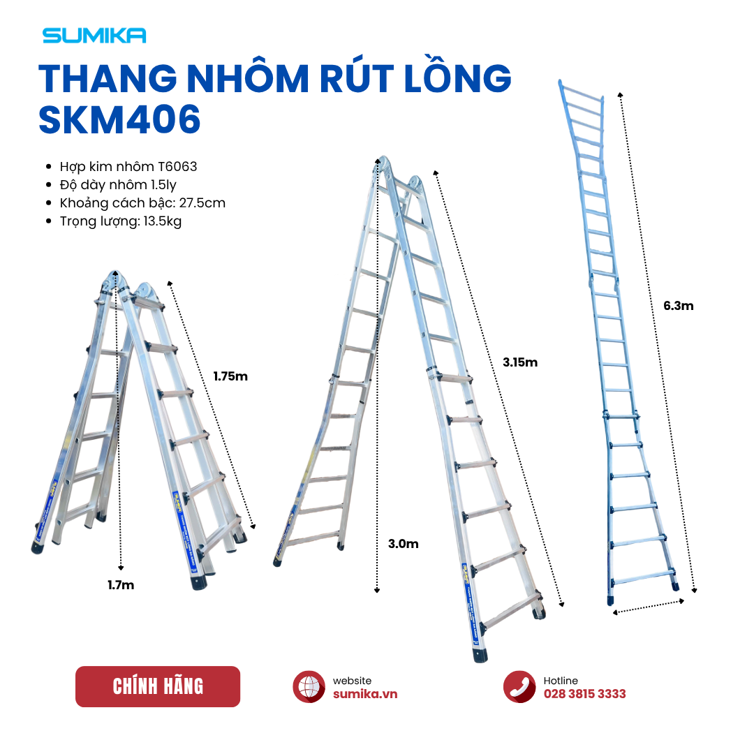 Thang Nhôm Rút Lồng Chữ A SUMIKA SKM406 A