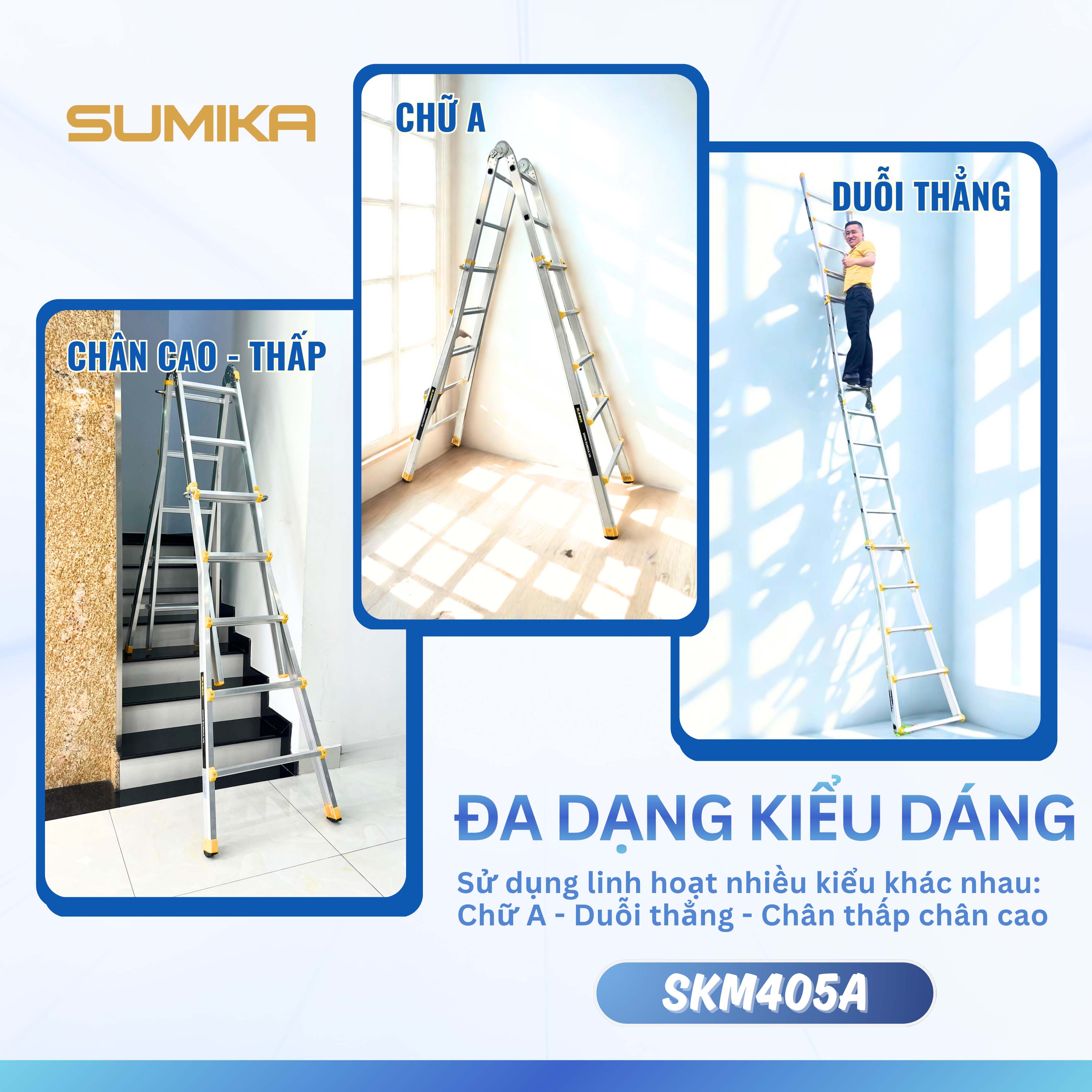 Thang Nhôm Rút Lồng Chữ A/I SUMIKA SKM405A - Rút Gọn, Cao 2.9m, Tải 300kg