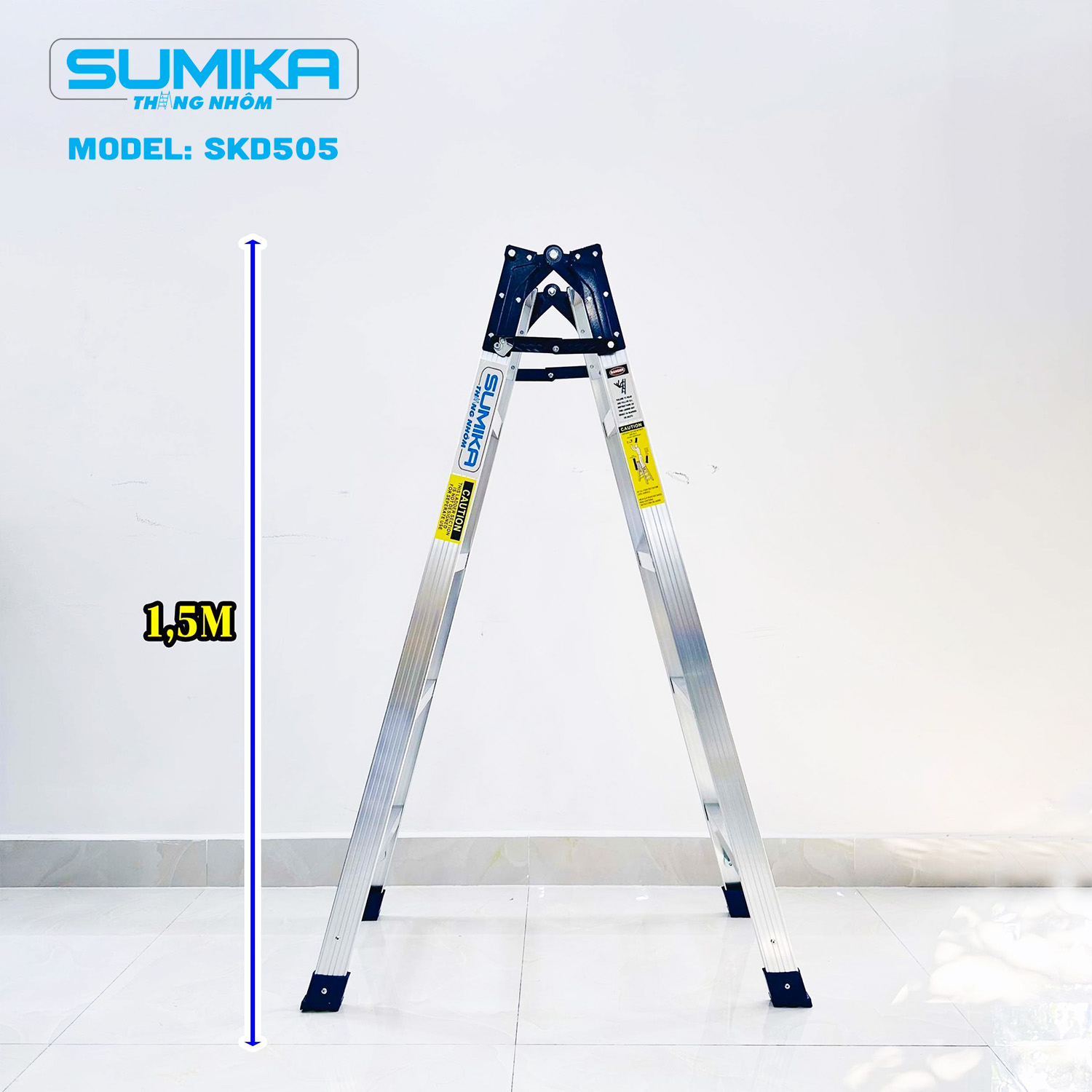 Thang Nhôm Xếp Chữ A Sumika SKD505 - 5x2 Bậc, Duỗi 2.96m, Chịu Tải 150kg, Trọng Lượng 5.8kg