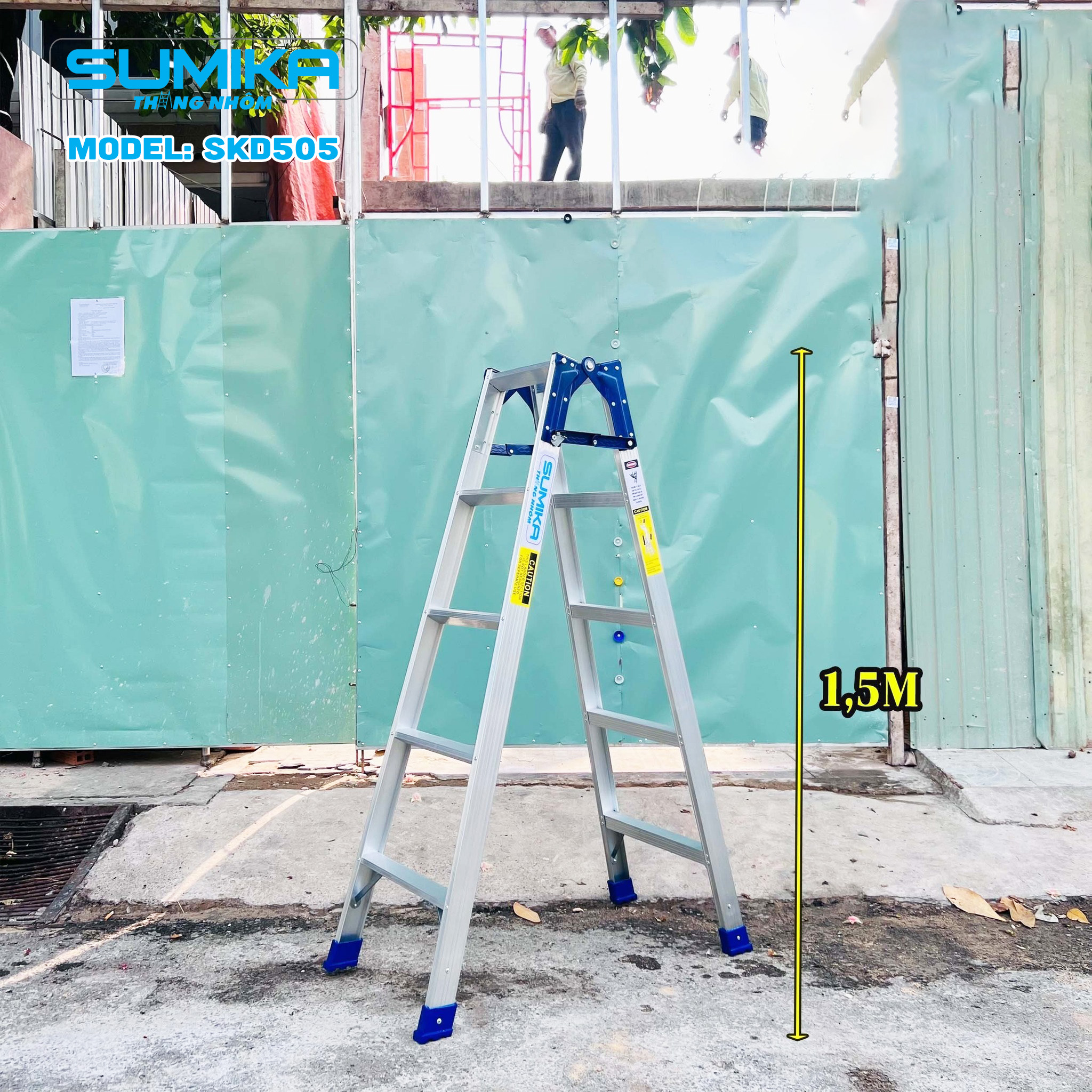 Thang Nhôm Xếp Chữ A Sumika SKD505 - 5x2 Bậc, Duỗi 2.96m, Chịu Tải 150kg, Trọng Lượng 5.8kg