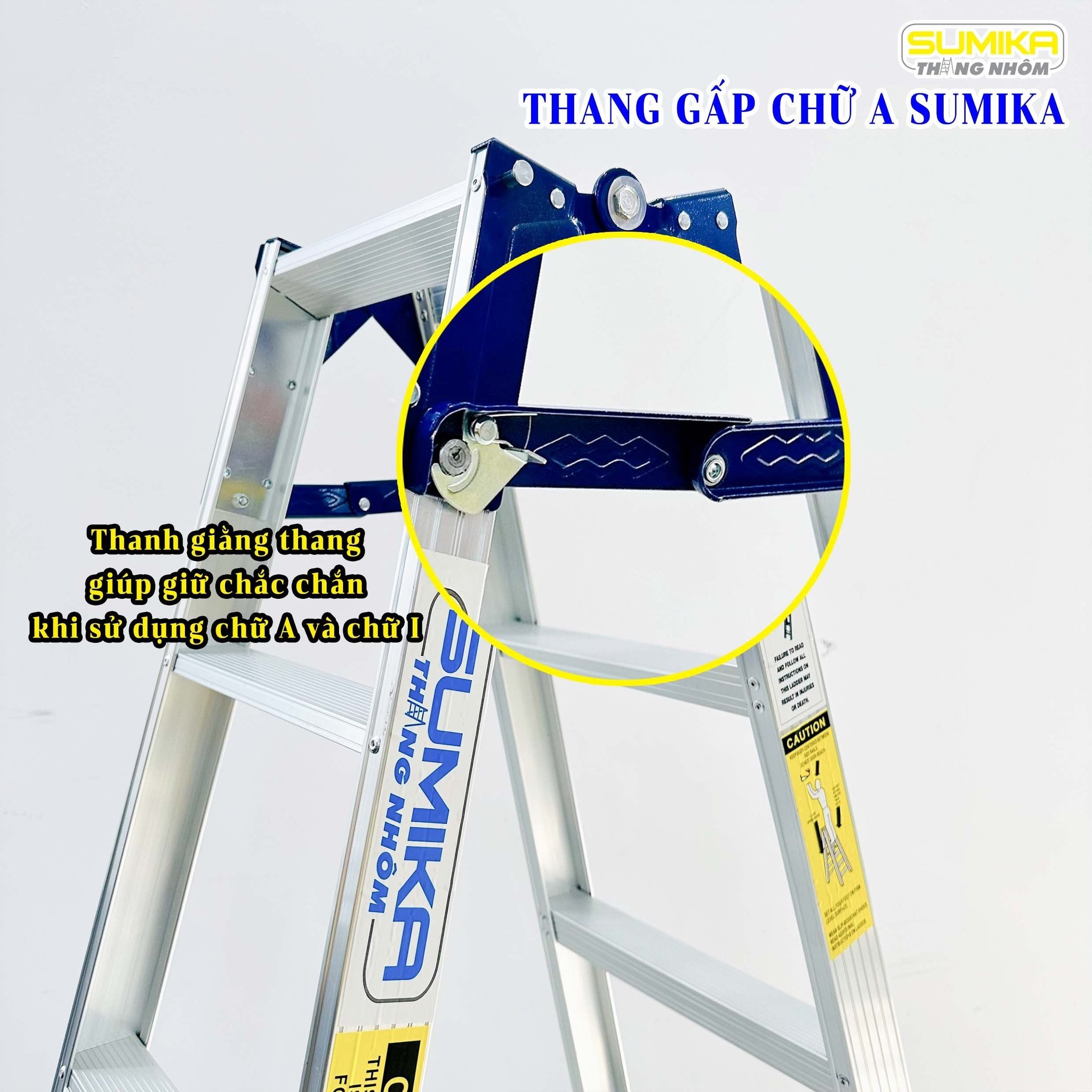 Thang Nhôm Xếp Chữ A Sumika SKD505 - 5x2 Bậc, Duỗi 2.96m, Chịu Tải 150kg, Trọng Lượng 5.8kg