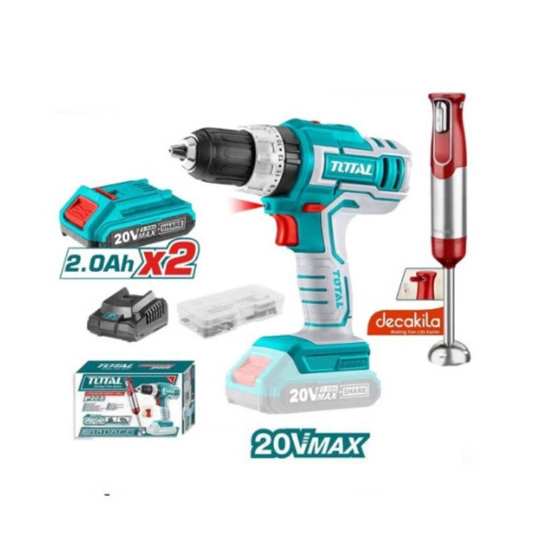 BỘ COMBO MÁY KHOAN BÚA TOTAL VÀ MÁY XAY CẦM TAY DÙNG PIN 20V CHÍNH HÃNG MODEL: TOSLI221121