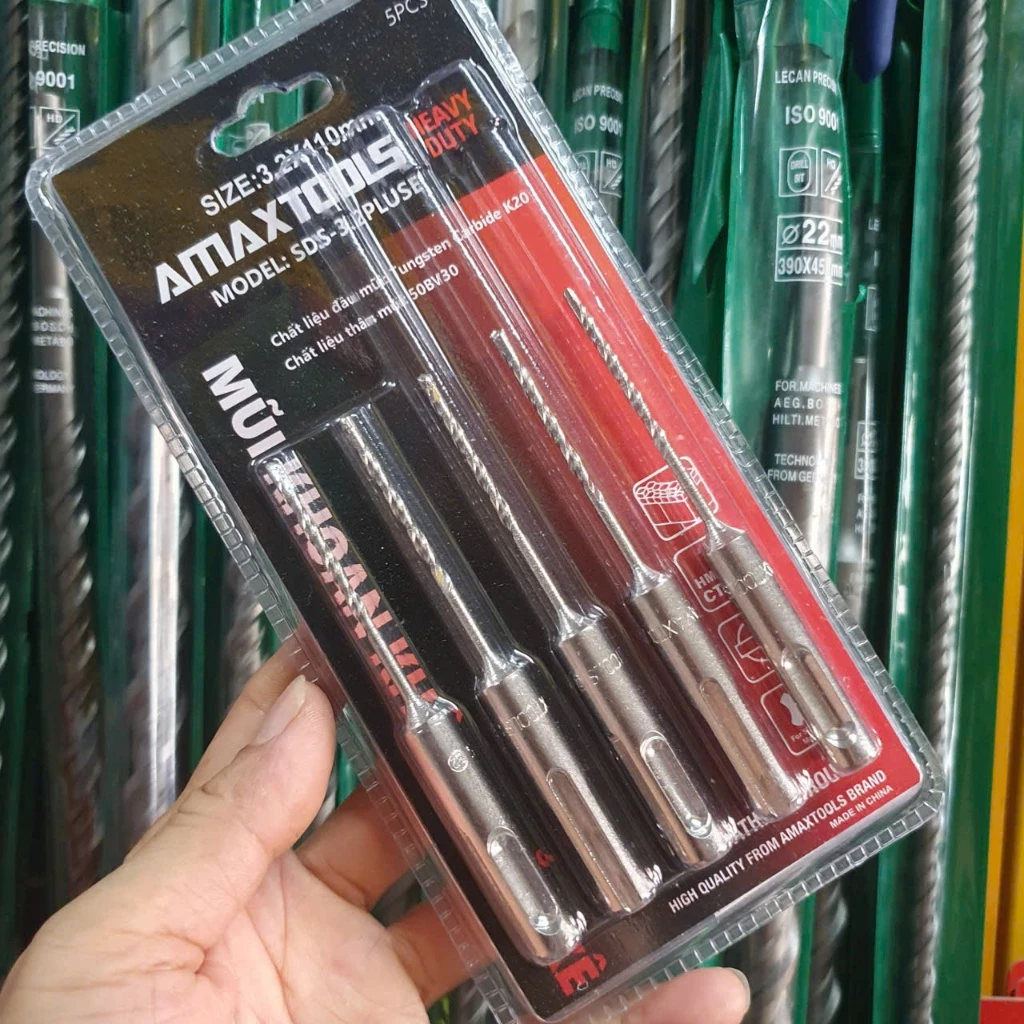 Bộ 5 Mũi Khoan Bê Tông Không Tắc Kê 3.2mm Amaxtools SDS-3.2PLUSE Chuôi Gài SDS Plus