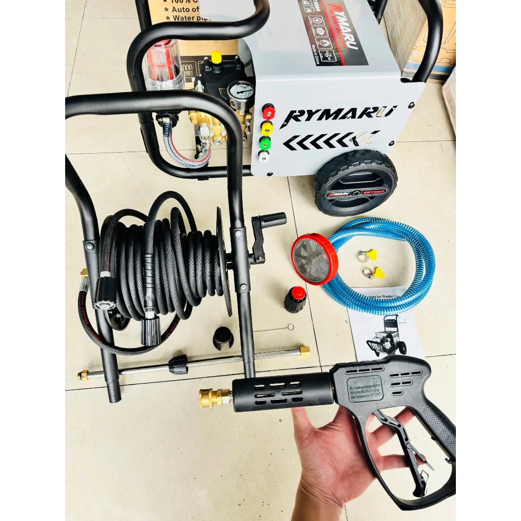 Máy rửa xe cao áp RYMARU-RMY3000 - 3000W. Áp 120Bar. Dây 15 Mét bố kẽm .BH 1 Năm