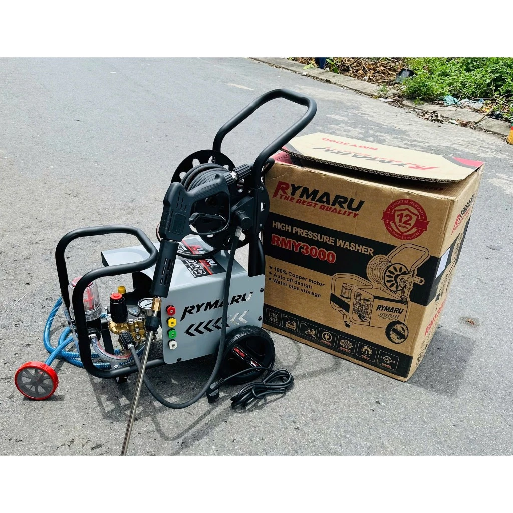 Máy rửa xe cao áp RYMARU-RMY3000 - 3000W. Áp 120Bar. Dây 15 Mét bố kẽm .BH 1 Năm