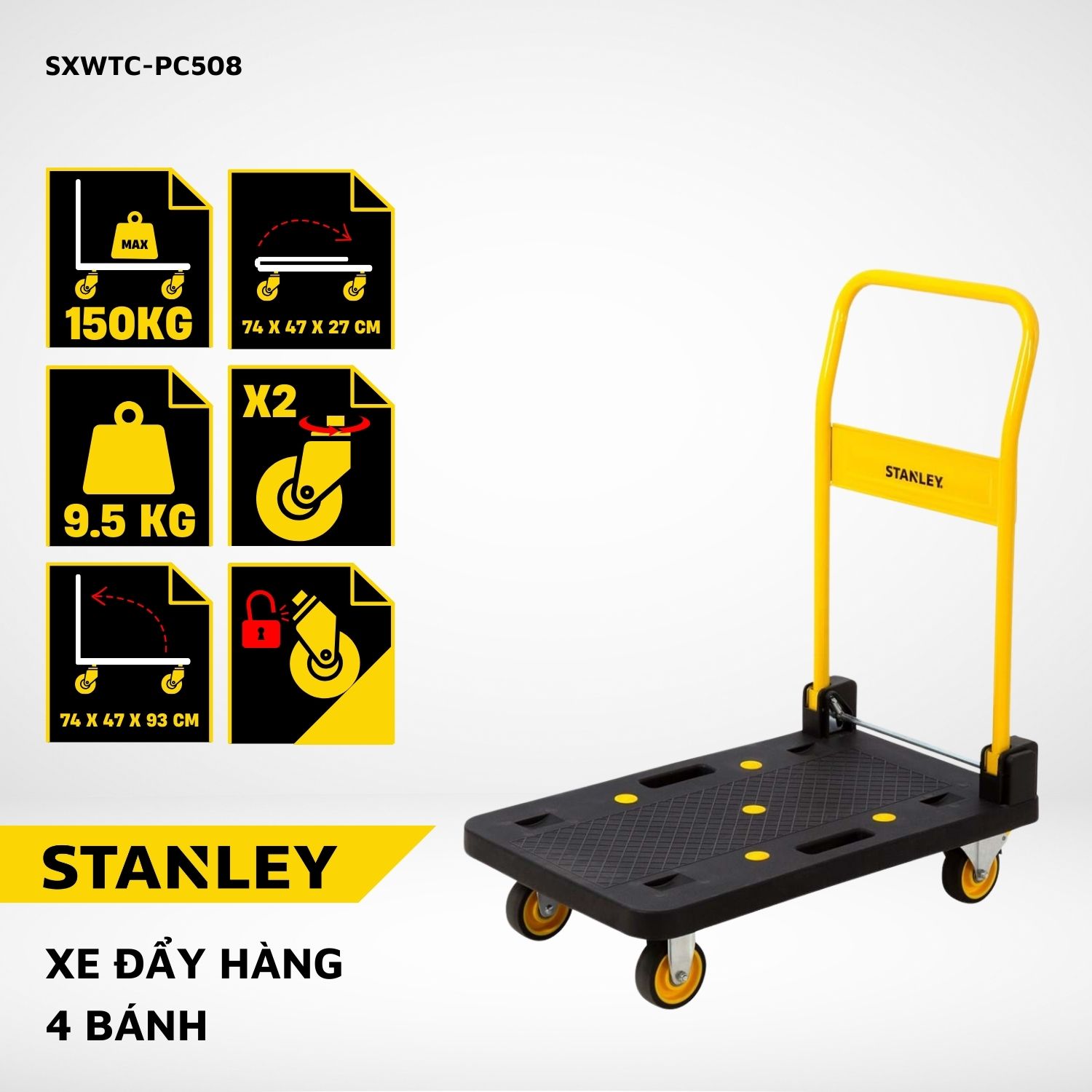 Xe đẩy hàng 4 bánh Stanley PC508 - Tải trọng 150kg